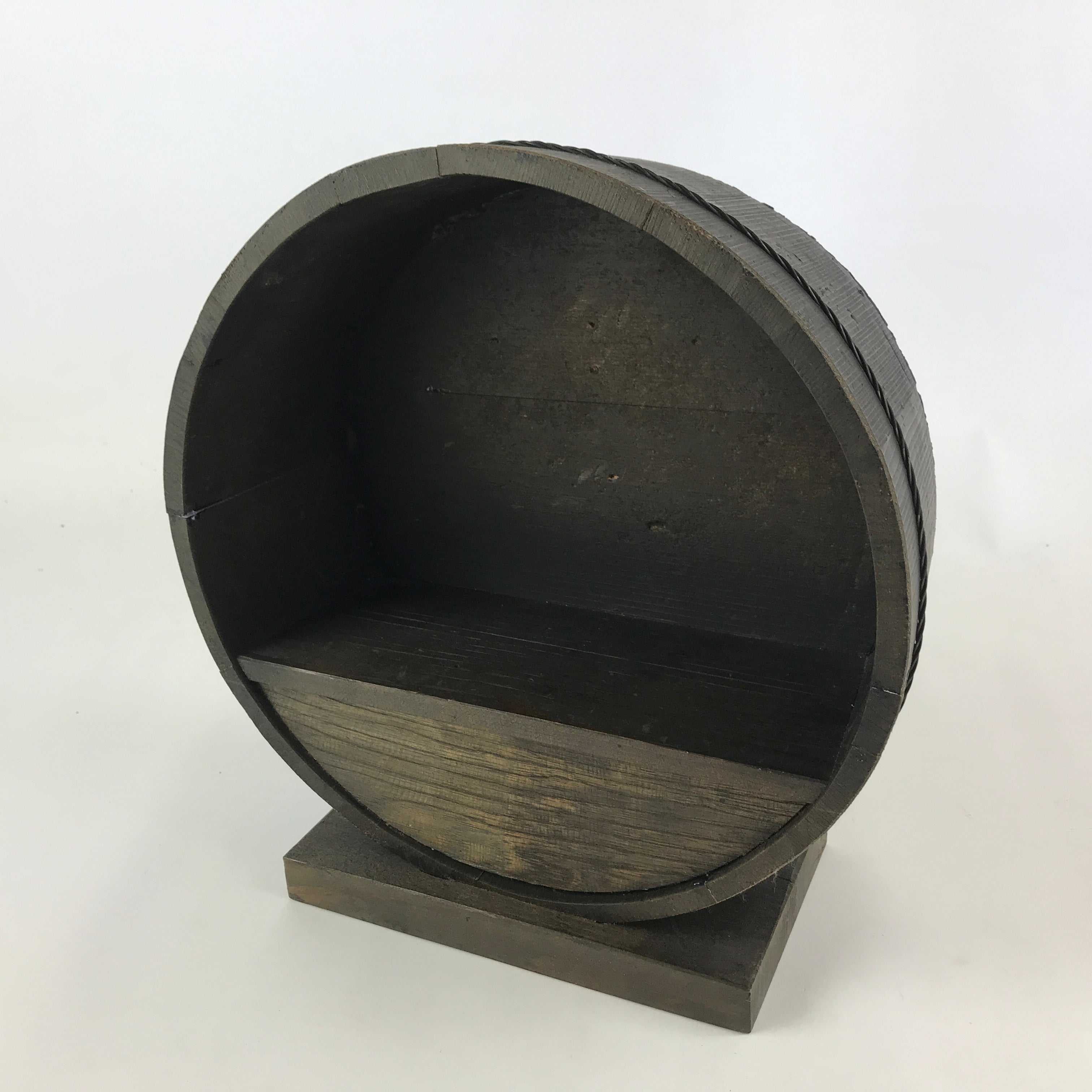 Antique Japanese Wooden Oke Bucket Display Shelf Trinket Showcase Brown T349