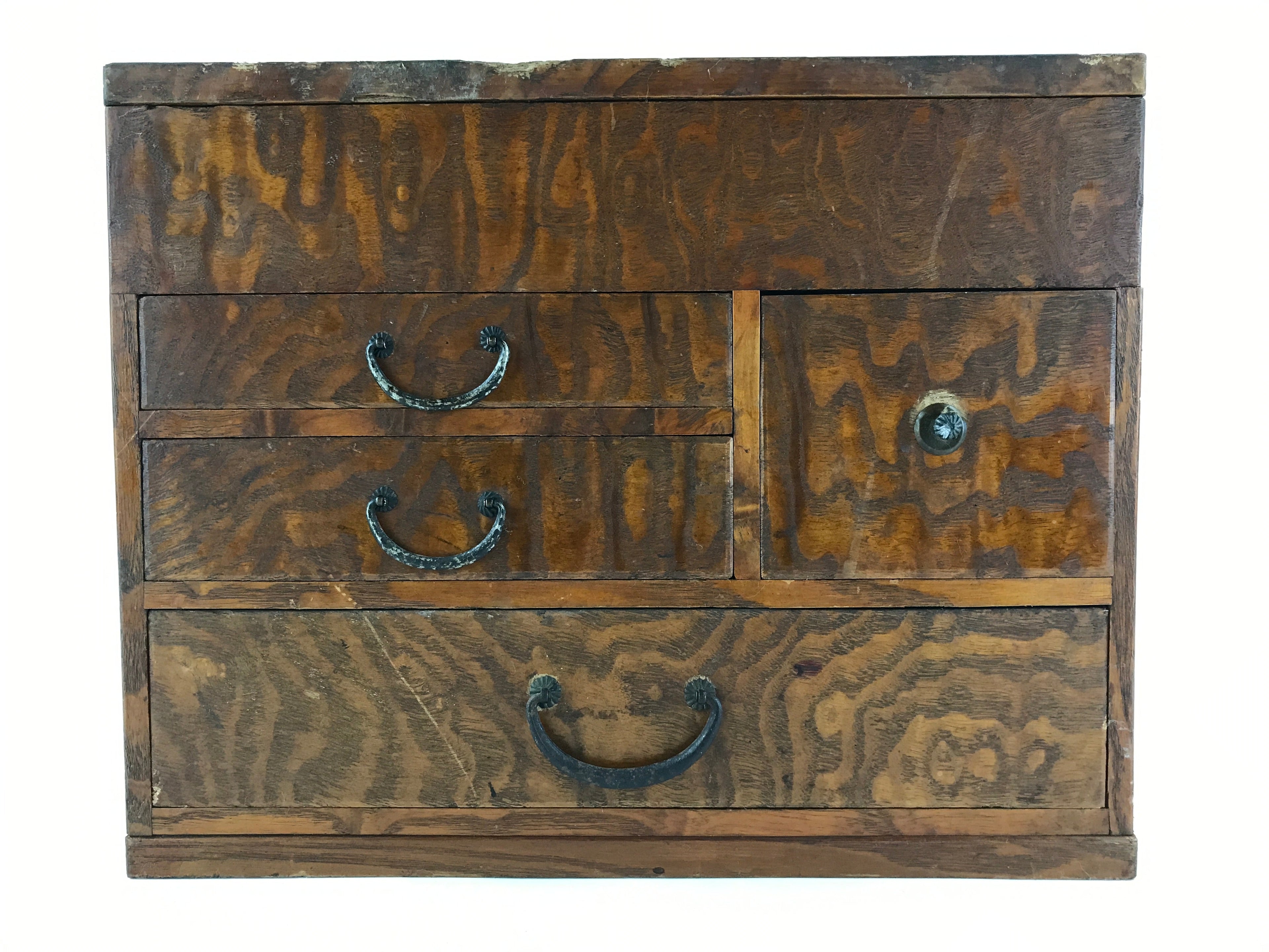 Antique Japanese Wooden Sewing Box Haribako Tansu 4 Drawers Dark Brown T338