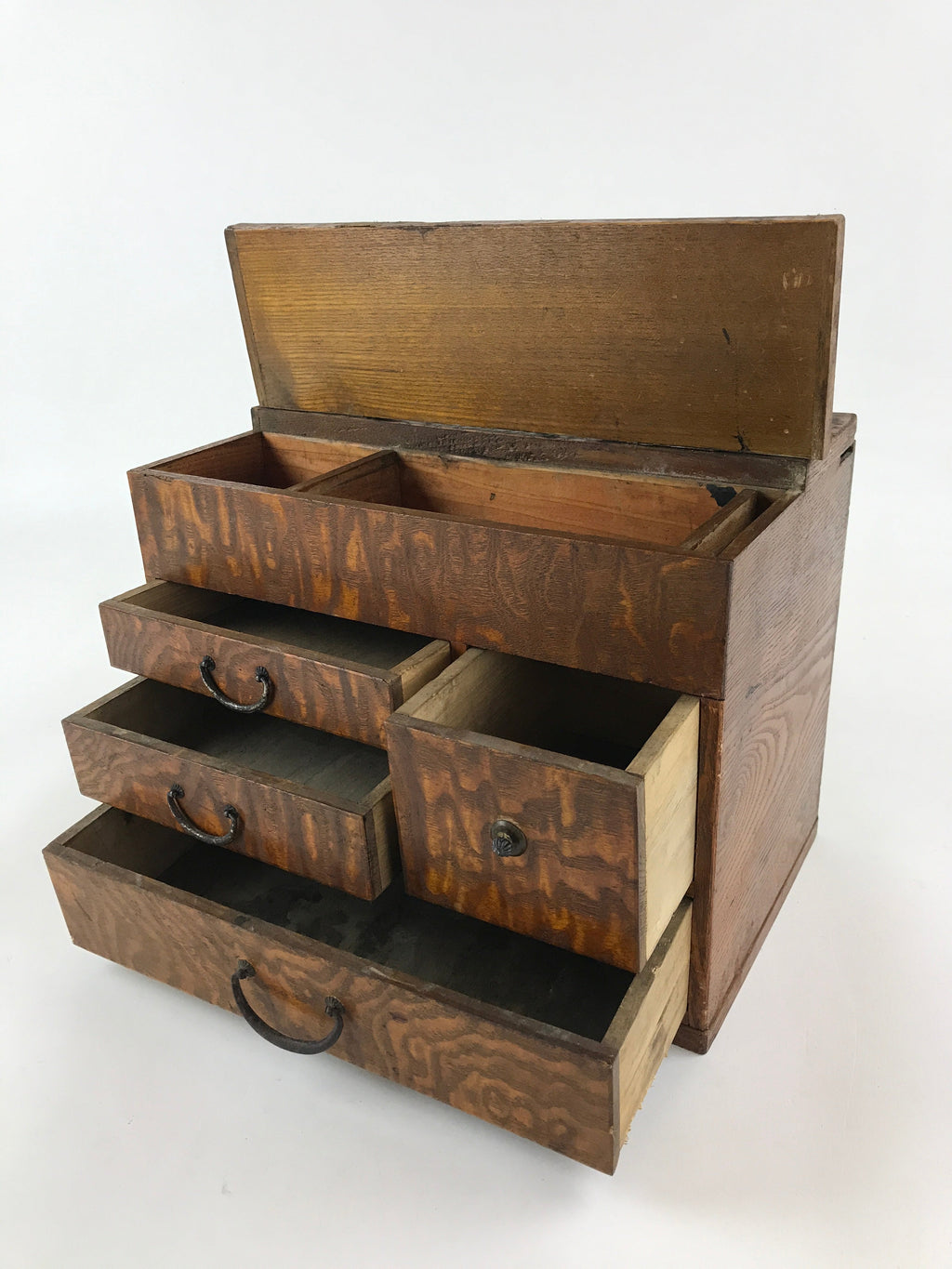 Antique Japanese Wooden Sewing Box Haribako Tansu 4 Drawers Dark Brown T338