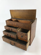 Antique Japanese Wooden Sewing Box Haribako Tansu 4 Drawers Dark Brown T338