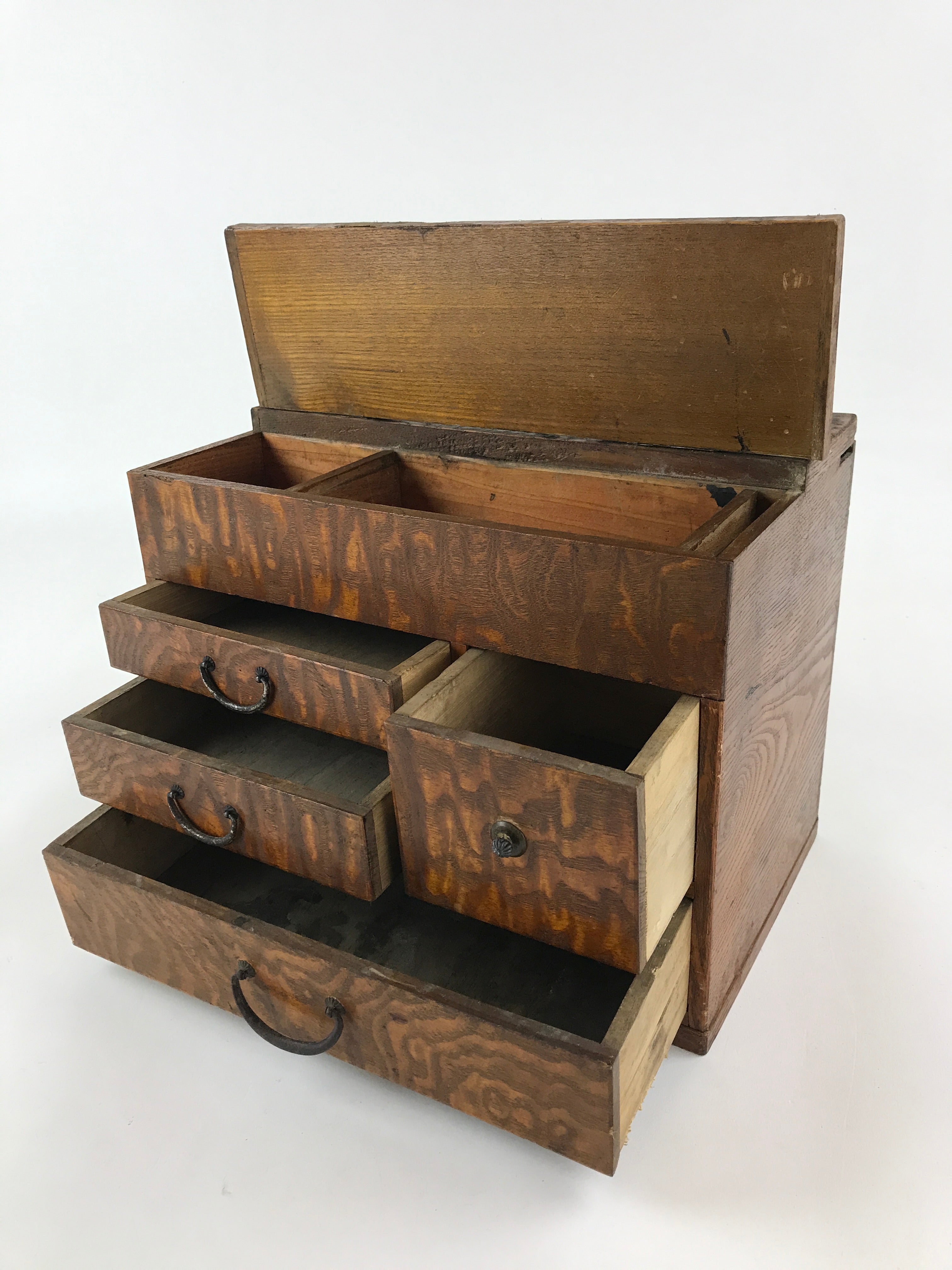 Antique Japanese Wooden Sewing Box Haribako Tansu 4 Drawers Dark Brown T338