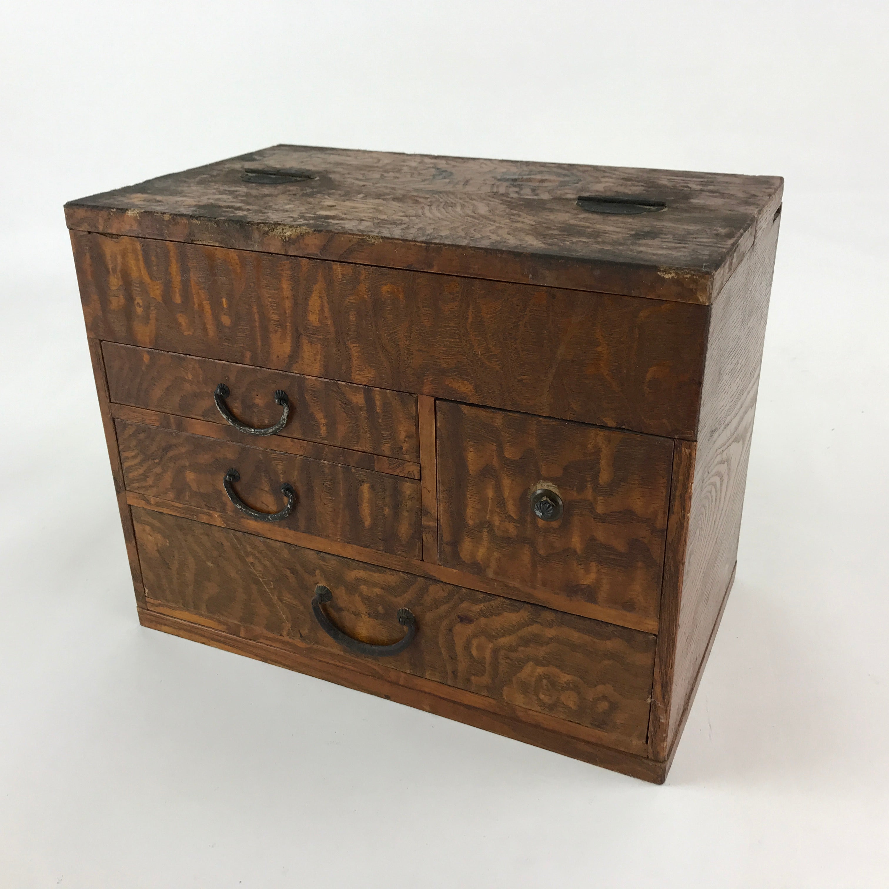 Antique Japanese Wooden Sewing Box Haribako Tansu 4 Drawers Dark Brown T338