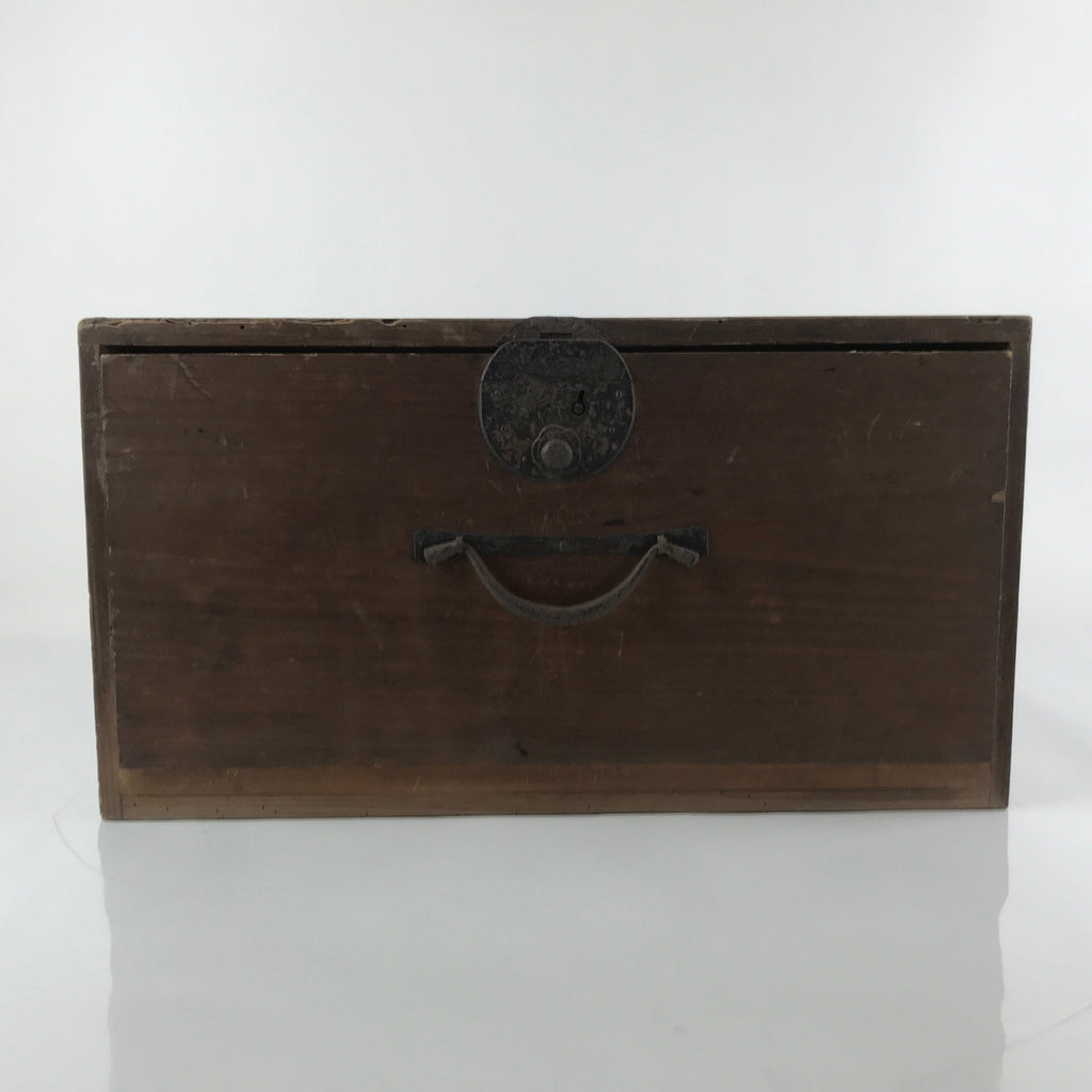 Antique Japanese Wooden Storage Chest Vtg Large Lockbox Safe 1 Drawer Iron X103