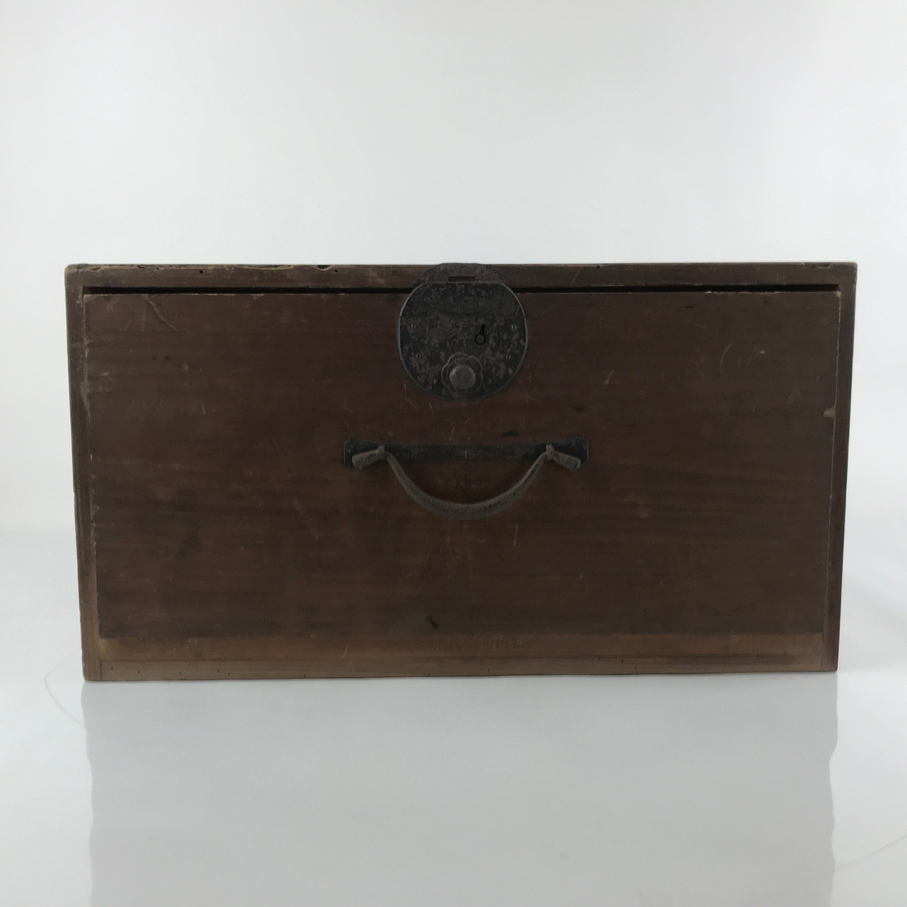 Antique Japanese Wooden Storage Chest Vtg Large Lockbox Safe 1 Drawer Iron X103