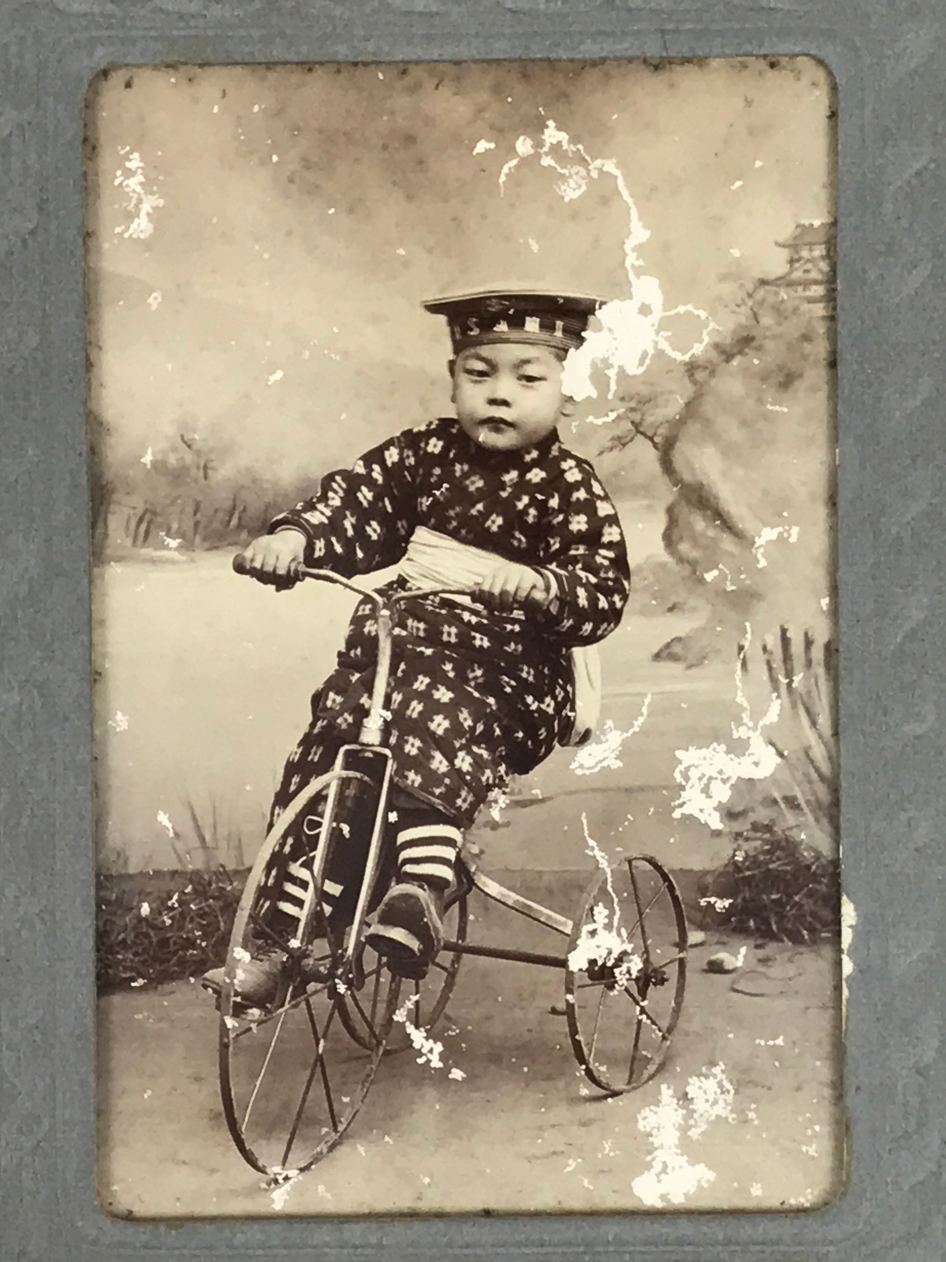 Antique Japanese Young Boy Portrait Photograph Child Tricycle