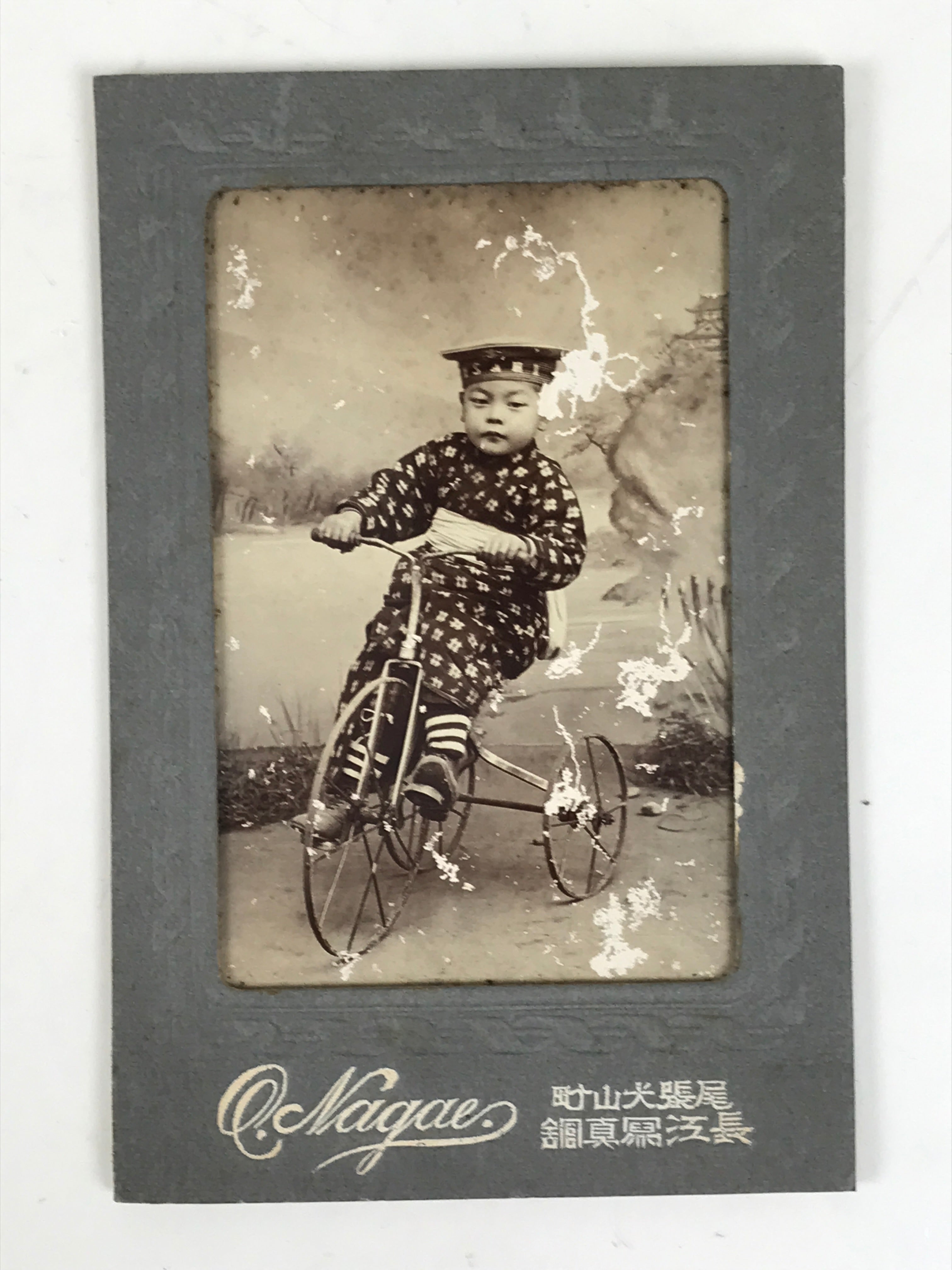 Antique Japanese Young Boy Portrait Photograph Child Tricycle