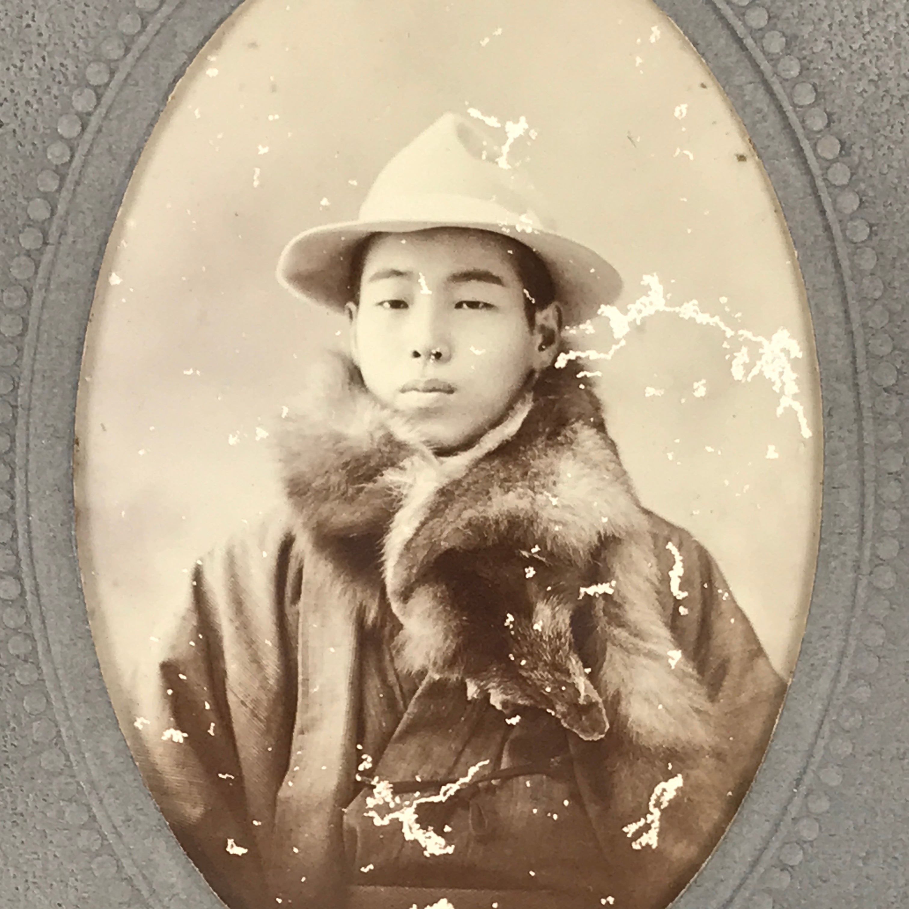 Antique Japanese Young Man Fashion Portrait Photograph Kimono Black White PH43