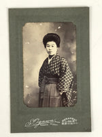 Antique Japanese Young Woman Portrait Photograph Kimono Hakama Black White PH44