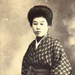 Antique Japanese Young Woman Portrait Photograph Kimono Hakama Black White PH44