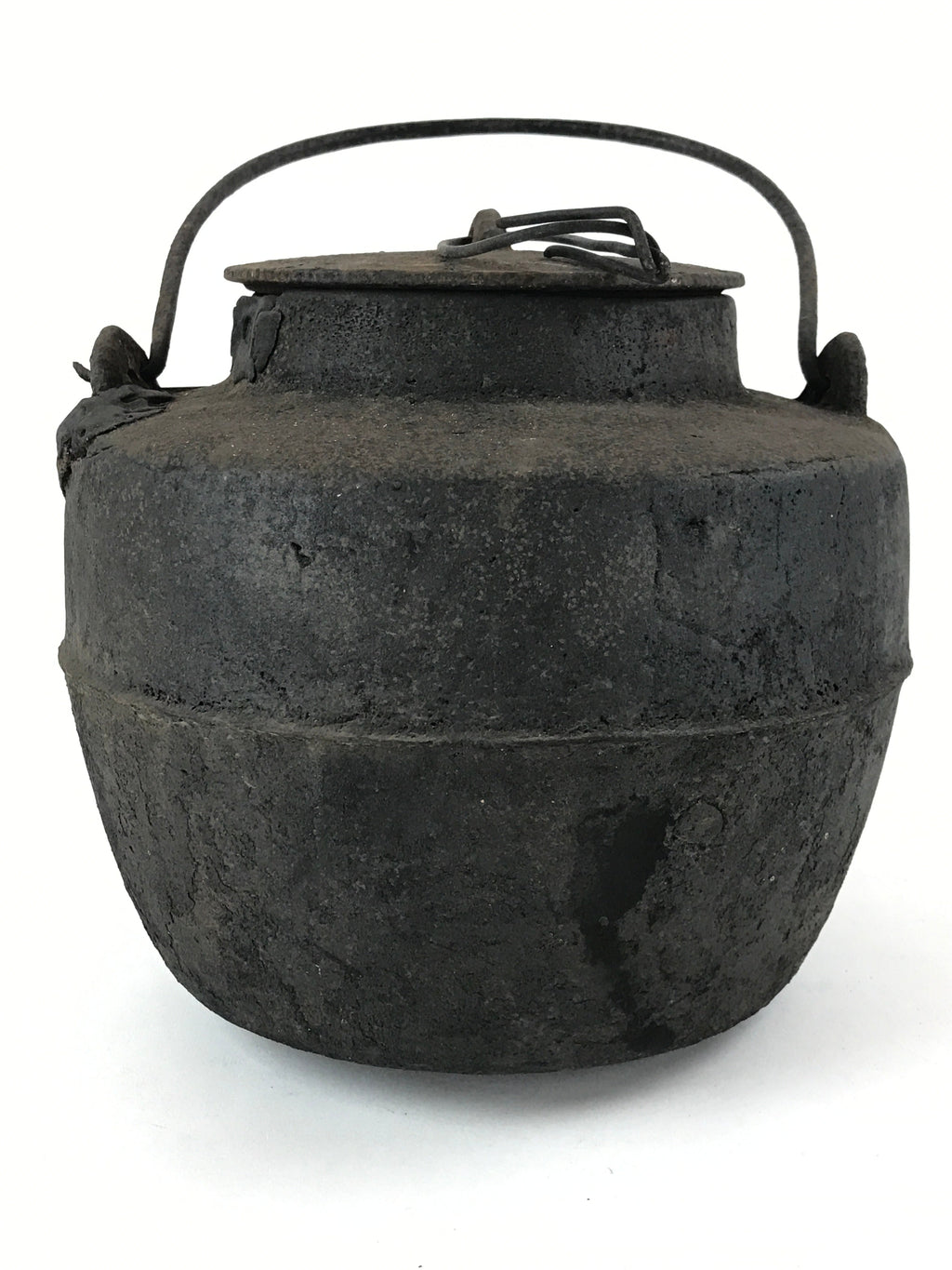 Antique Meiji Era Japanese Cast Iron Hanging Cook Pot Black Irori Hearth C25