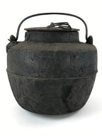 Antique Meiji Era Japanese Cast Iron Hanging Cook Pot Black Irori Hearth C25