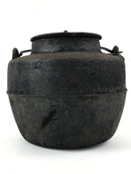 Antique Meiji Era Japanese Cast Iron Hanging Cook Pot Black Irori Hearth C25