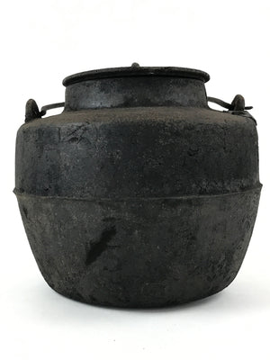 Antique Meiji Era Japanese Cast Iron Hanging Cook Pot Black Irori Hearth C25