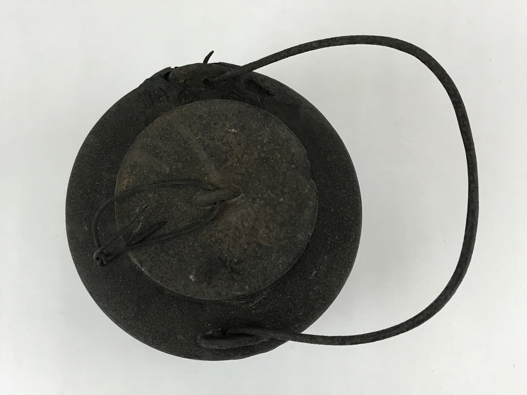 Antique Meiji Era Japanese Cast Iron Hanging Cook Pot Black Irori Hearth C25