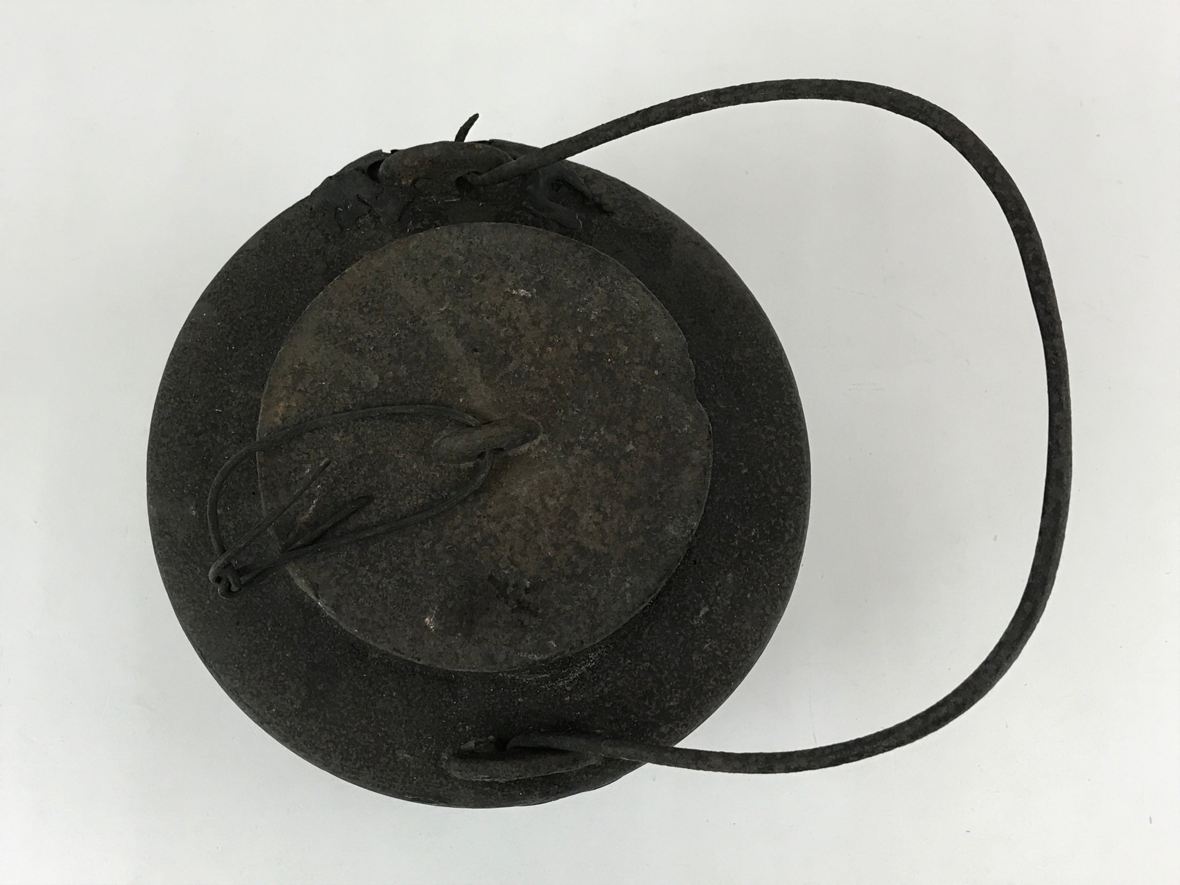 Antique Meiji Era Japanese Cast Iron Hanging Cook Pot Black Irori Hearth C25