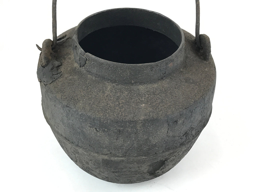 Antique Meiji Era Japanese Cast Iron Hanging Cook Pot Black Irori Hearth C25
