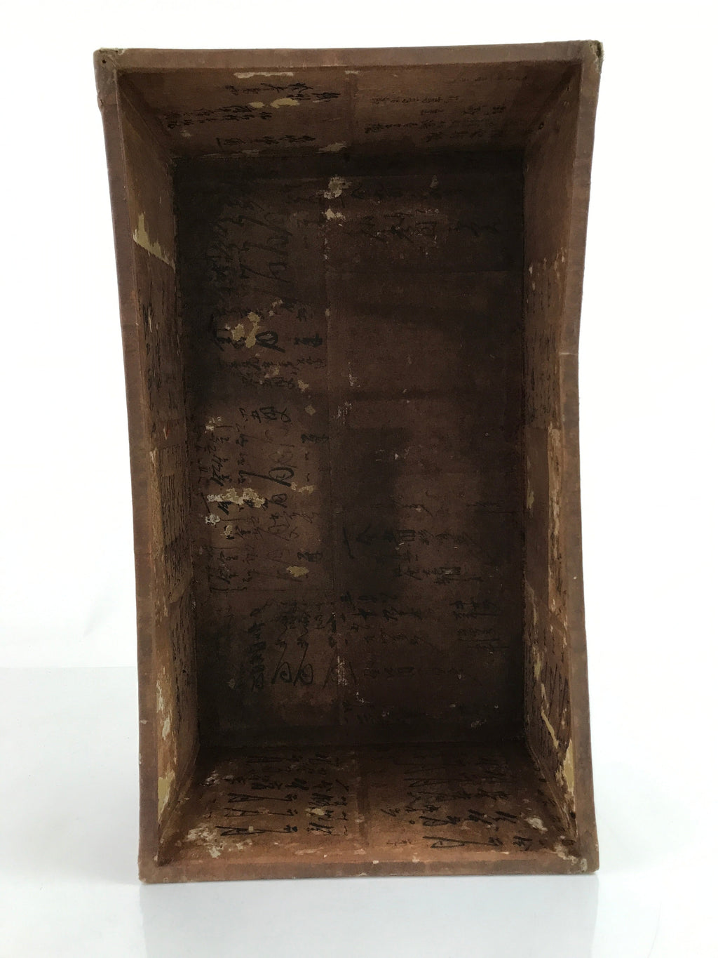 Antique Taisho Japanese Paper Mache Storage Box Hariko Craft Kanji Brown JK709