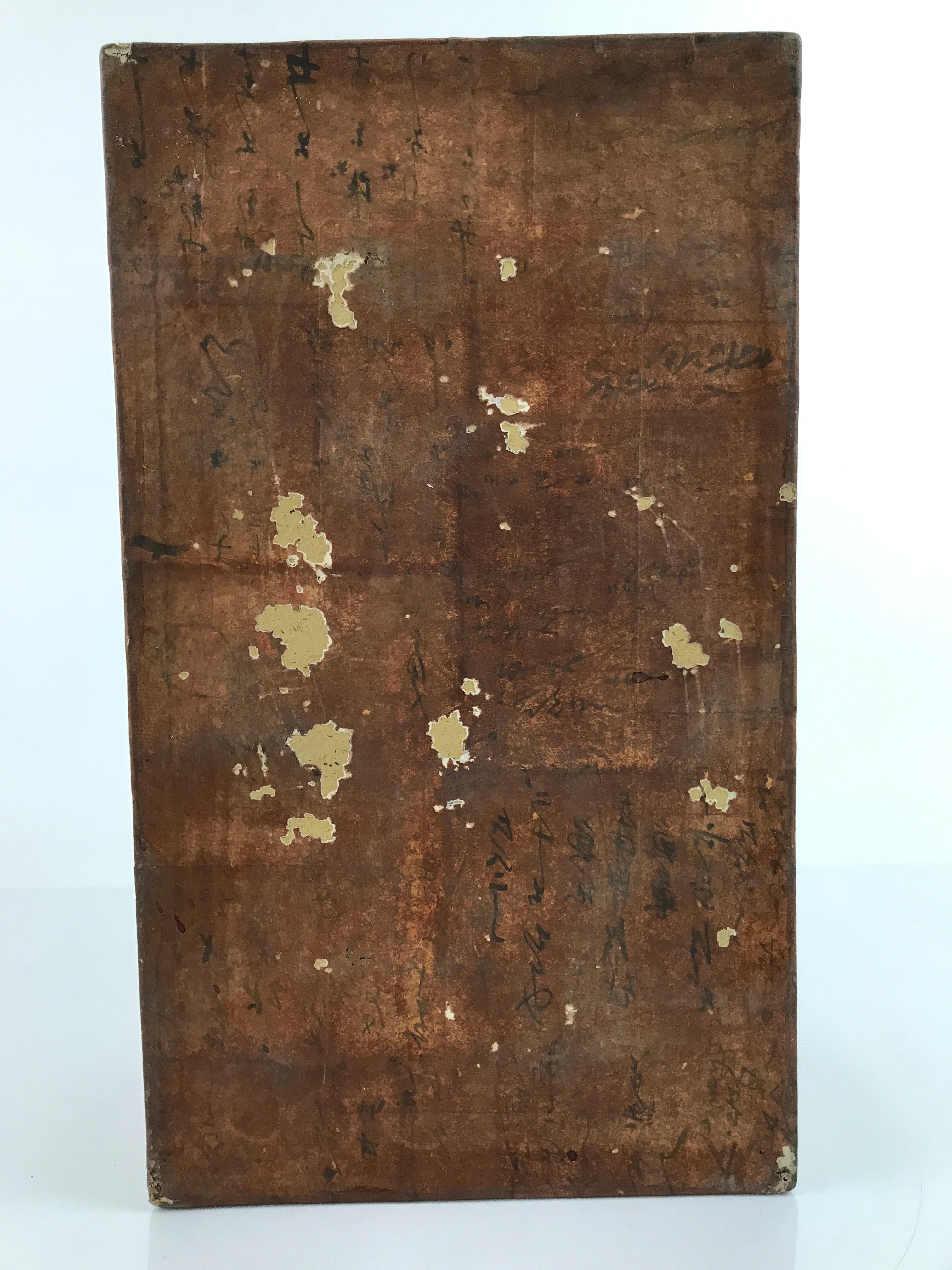 Antique Taisho Japanese Paper Mache Storage Box Hariko Craft Kanji Brown JK709