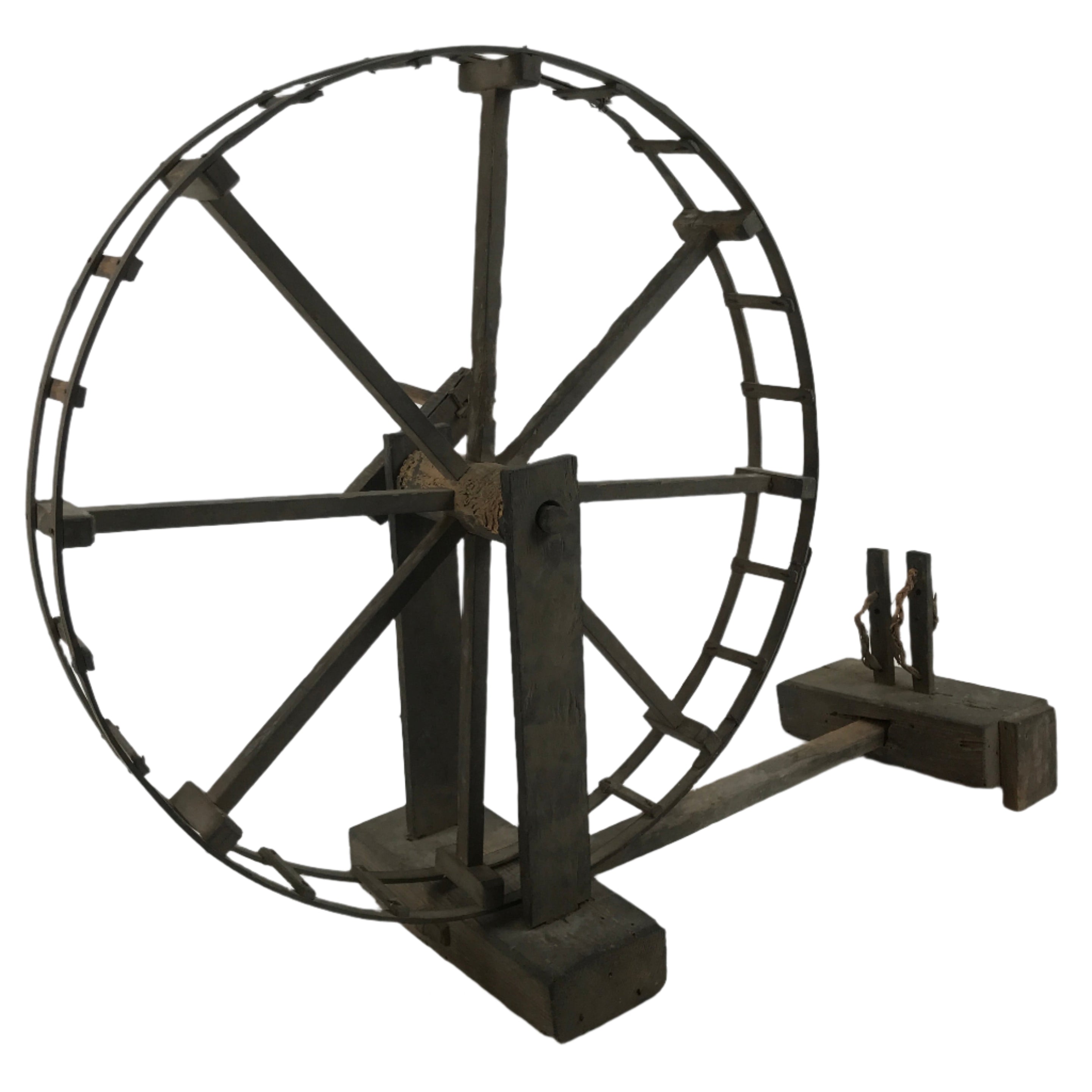 Antique Taisho Japanese Wooden Manual Spinning Wheel Itoguruma Silk Cotton JK861