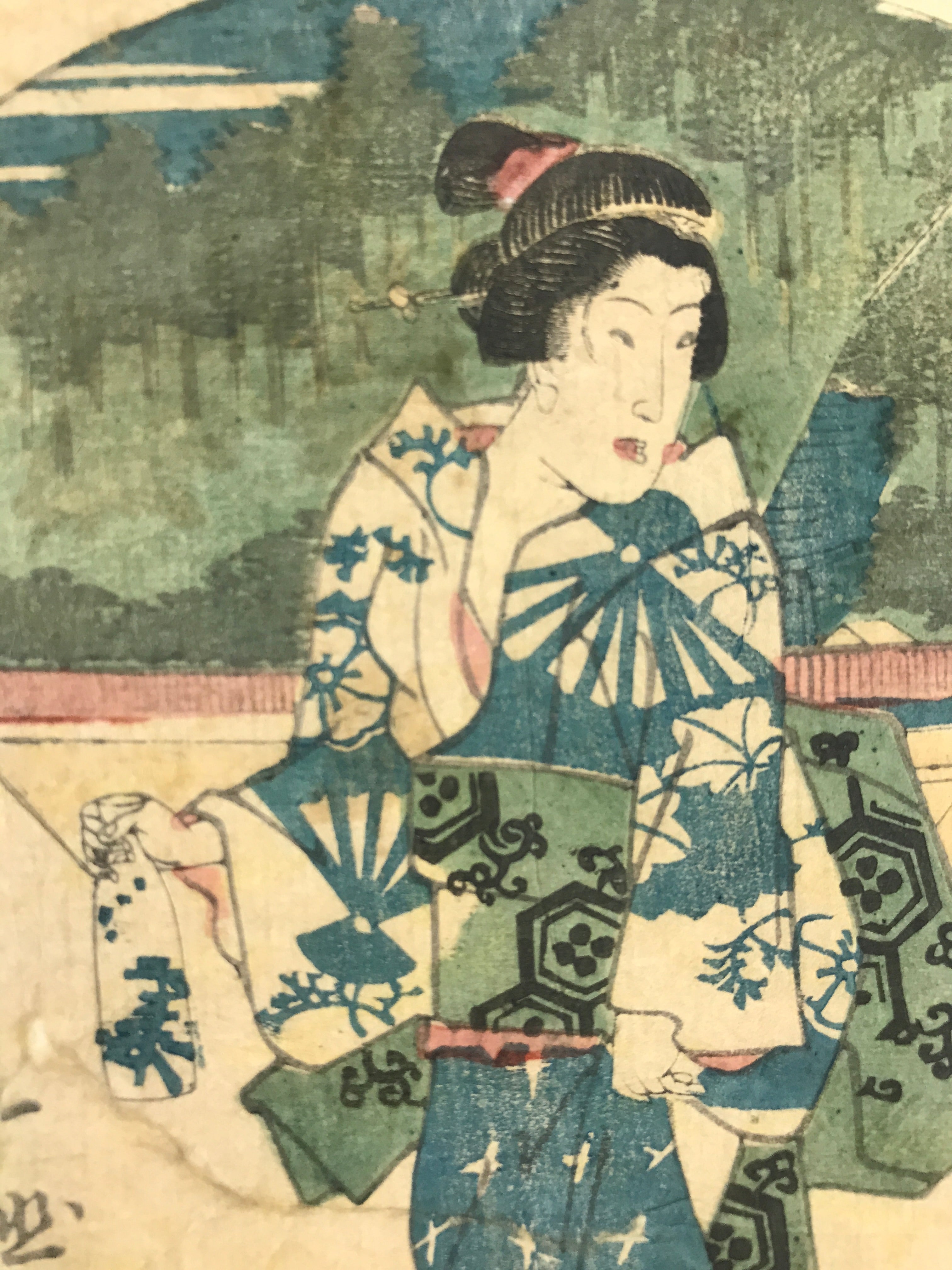 Antique c1850 Japanese Ukiyoe Woodblock Print Shigenobu Utagawa Edo Meisho FL229