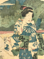 Antique c1850 Japanese Ukiyoe Woodblock Print Shigenobu Utagawa Edo Meisho FL229