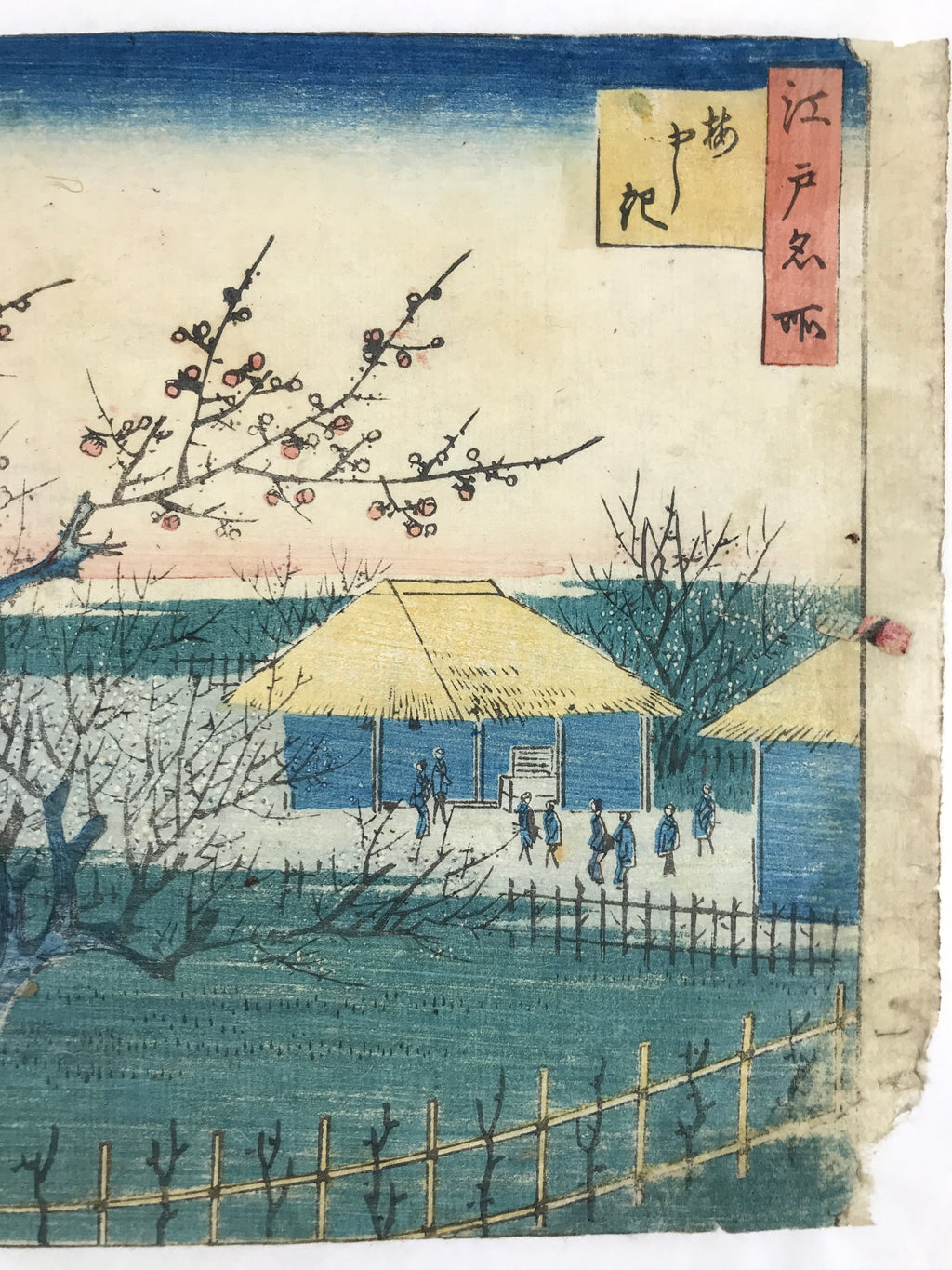 Antique c1860 Japanese Ukiyoe Woodblock Print Utagawa Hiroshige II Plum FL225