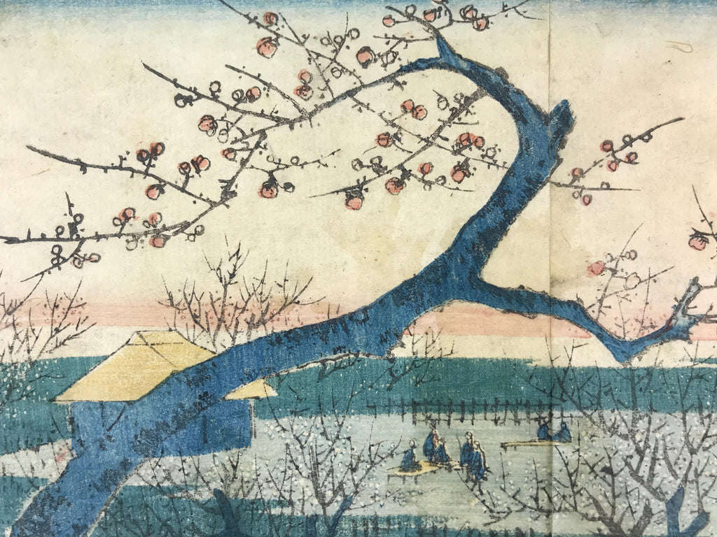 Antique c1860 Japanese Ukiyoe Woodblock Print Utagawa Hiroshige II Plum FL225