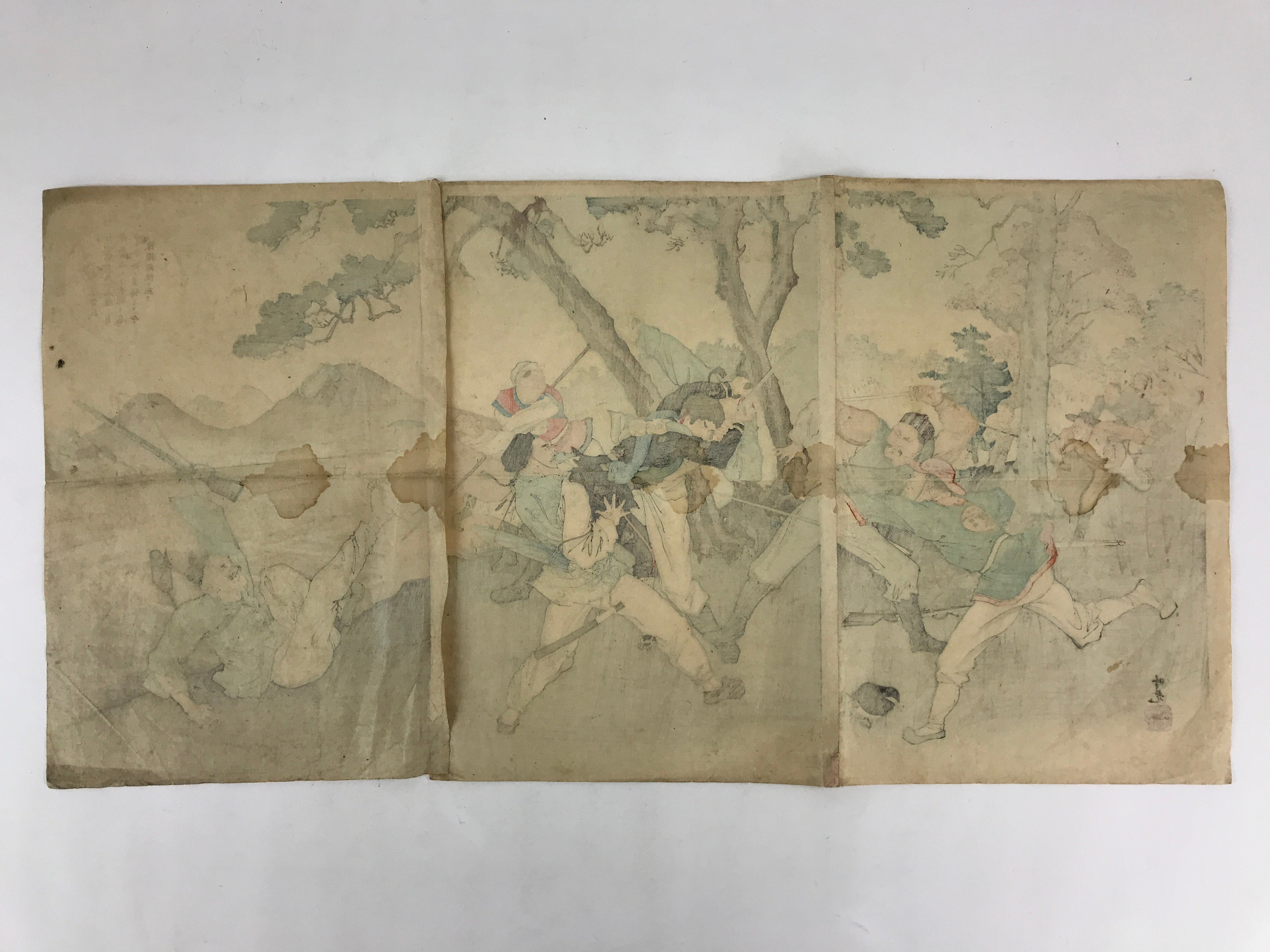 Antique c1895 Japanese Ukiyo-e Sino-Japanese War Hiroshige Woodblock Print FL219