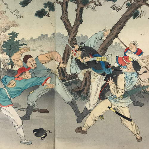 Antique c1895 Japanese Ukiyo-e Sino-Japanese War Hiroshige Woodblock Print FL219