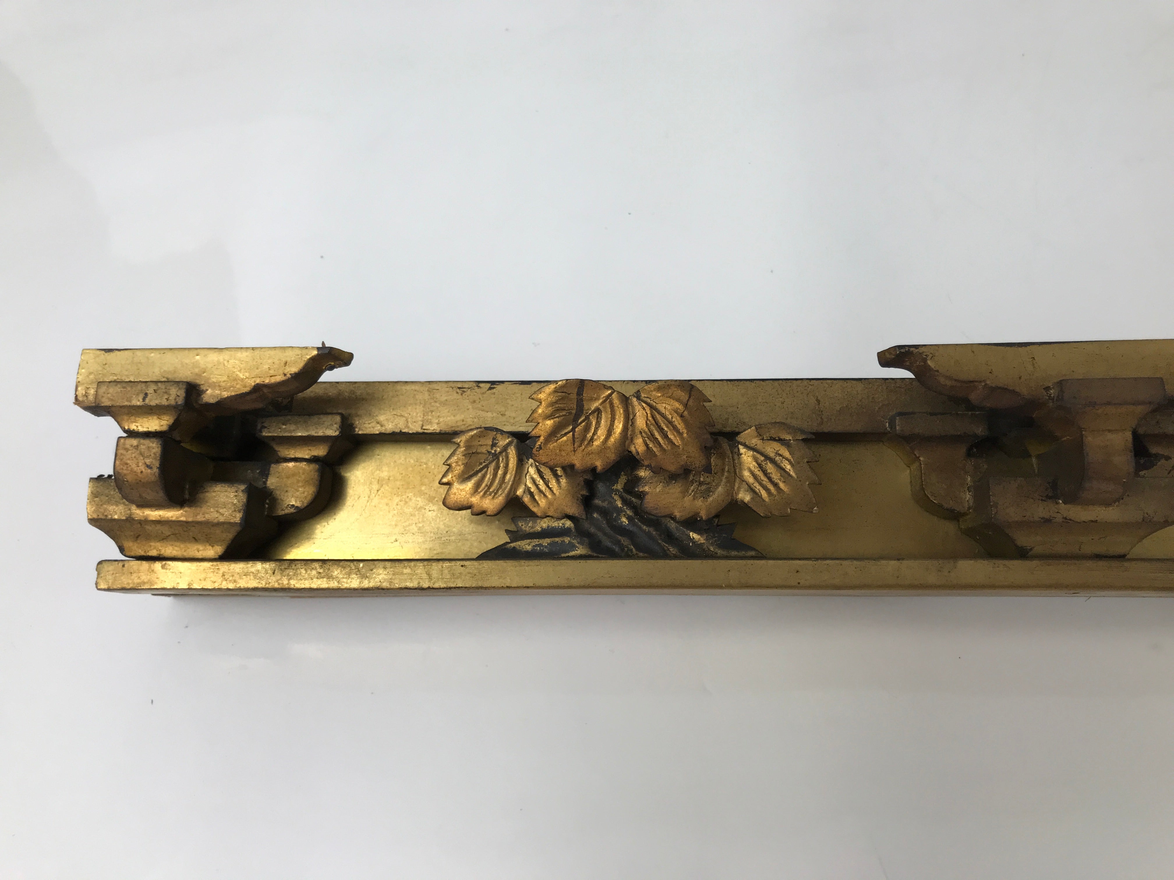 Antique Japanese Buddhist Altar Carved Lacquer Wood Spare Part Gold Leaves BA573