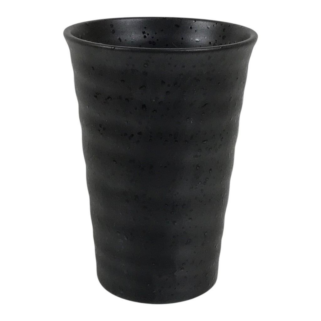 Japanese Ceramic Tall Sake Cup Vtg Pottery Guinomi Ochoko Textured Black TC627-KT - Sake Cup-chidorivintage.com