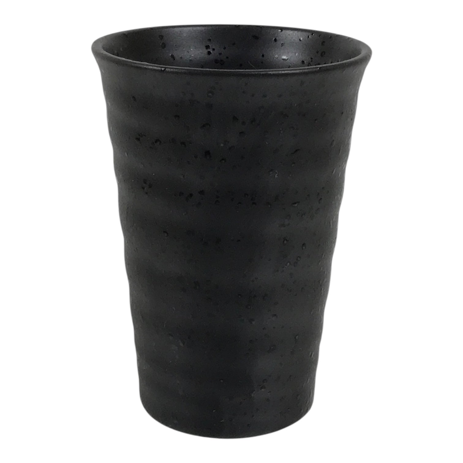 Japanese Ceramic Tall Sake Cup Vtg Pottery Guinomi Ochoko Textured Black TC627-KT - Sake Cup-chidorivintage.com
