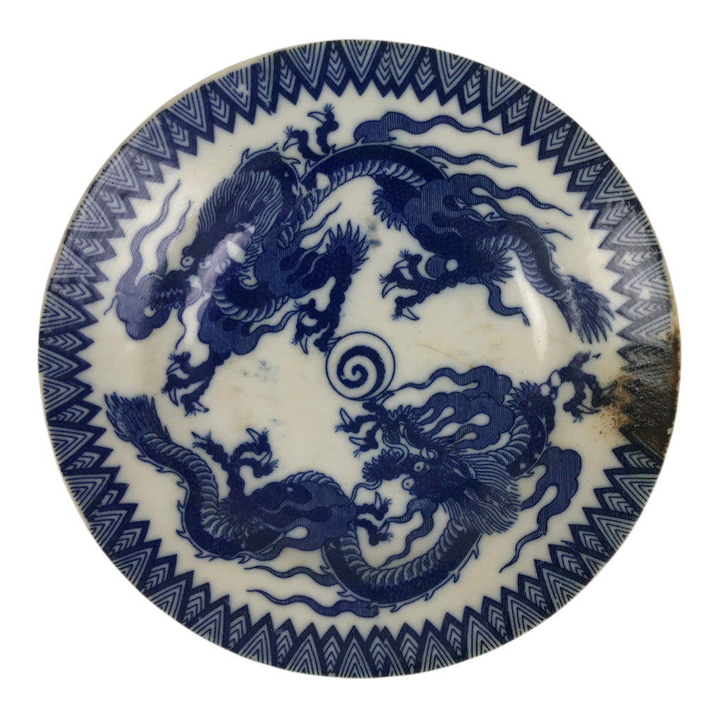 Japanese Porcelain Small Deep Plate Kozara Vtg Blue White Sometsuke Dragon Y580-KT - Plate-chidorivintage.com