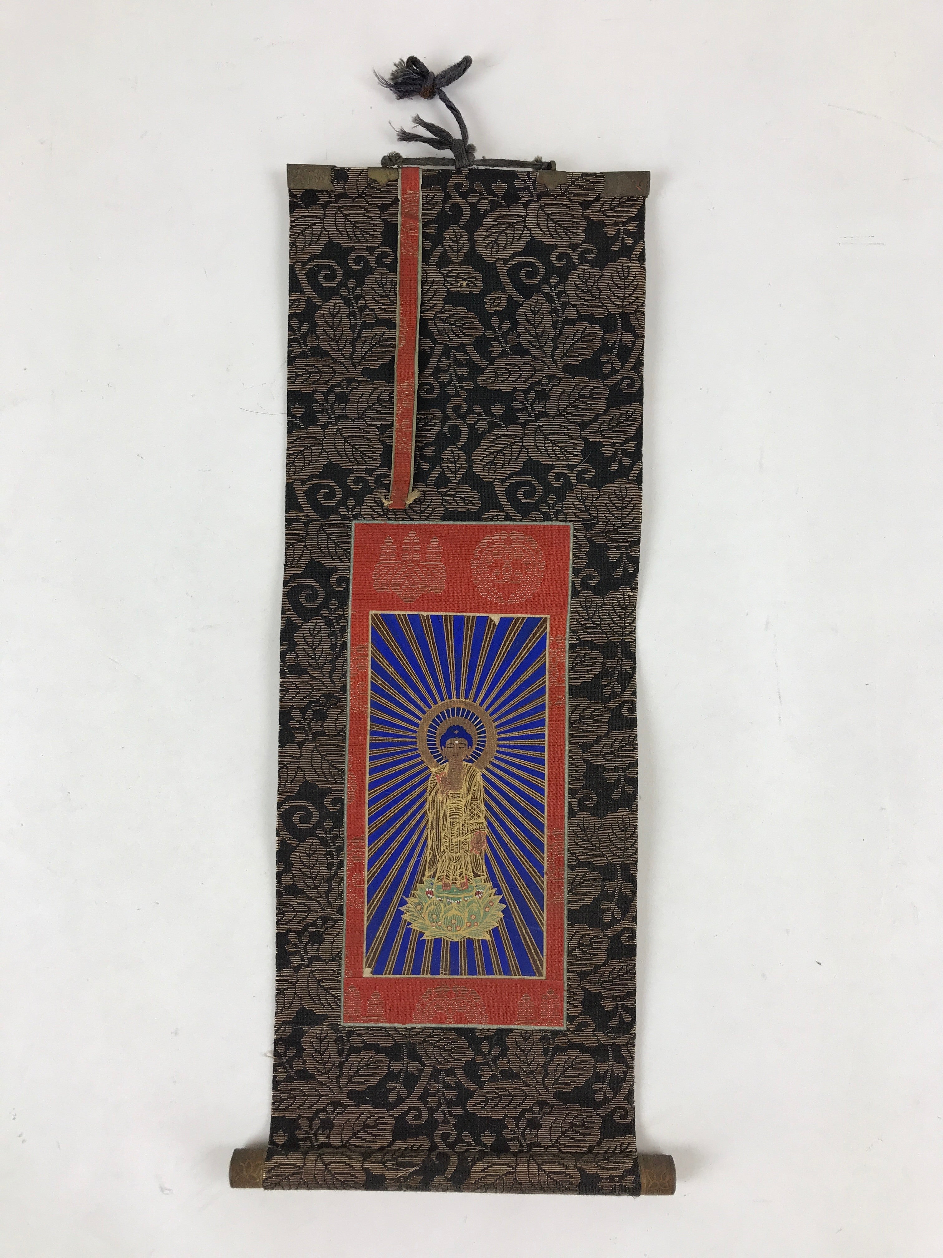 Buddhist Altar Fitting Amida Buddha Fabric Scroll Vtg Gold Red Gohonzon BA172
