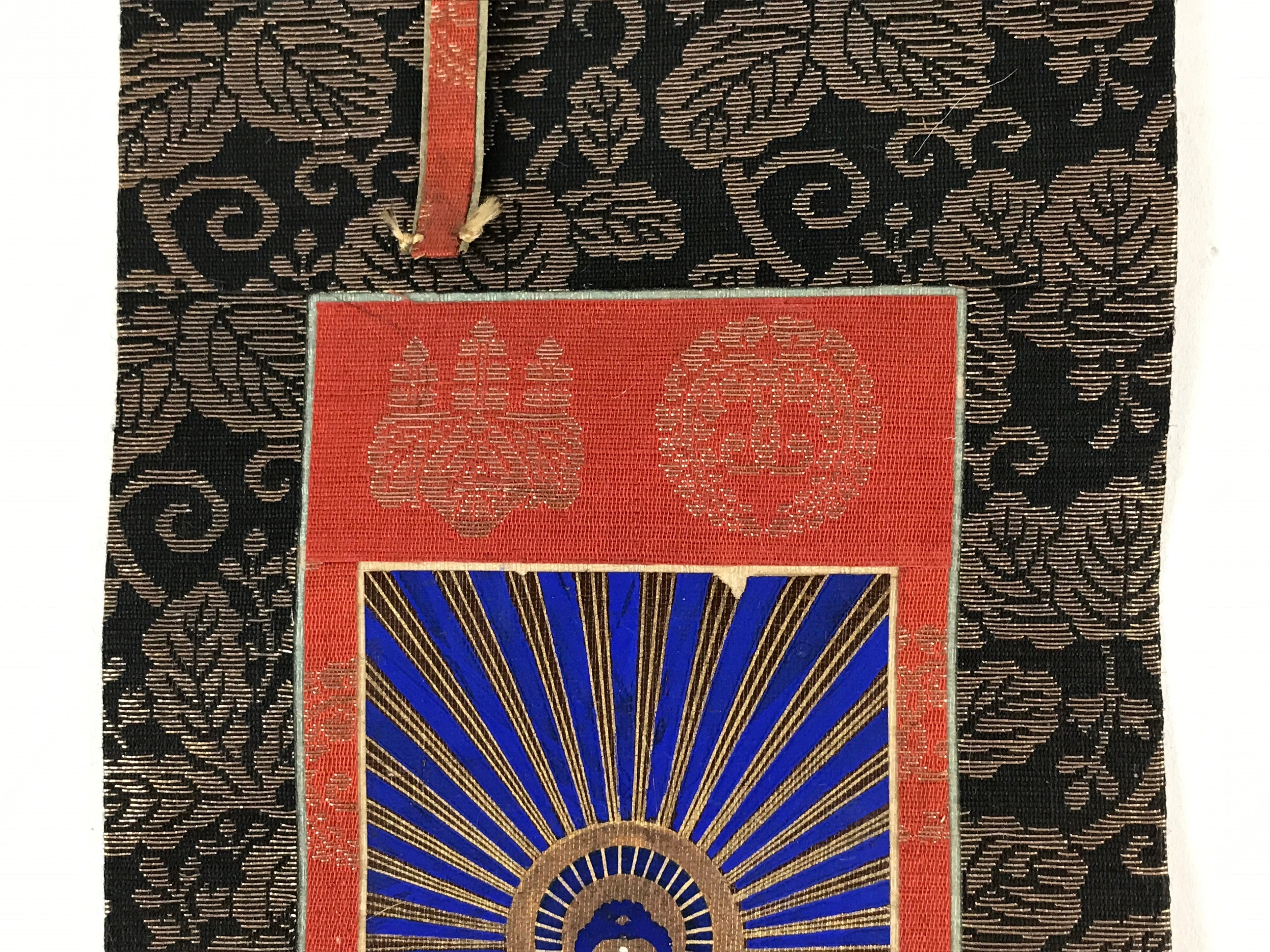 Buddhist Altar Fitting Amida Buddha Fabric Scroll Vtg Gold Red Gohonzon BA172