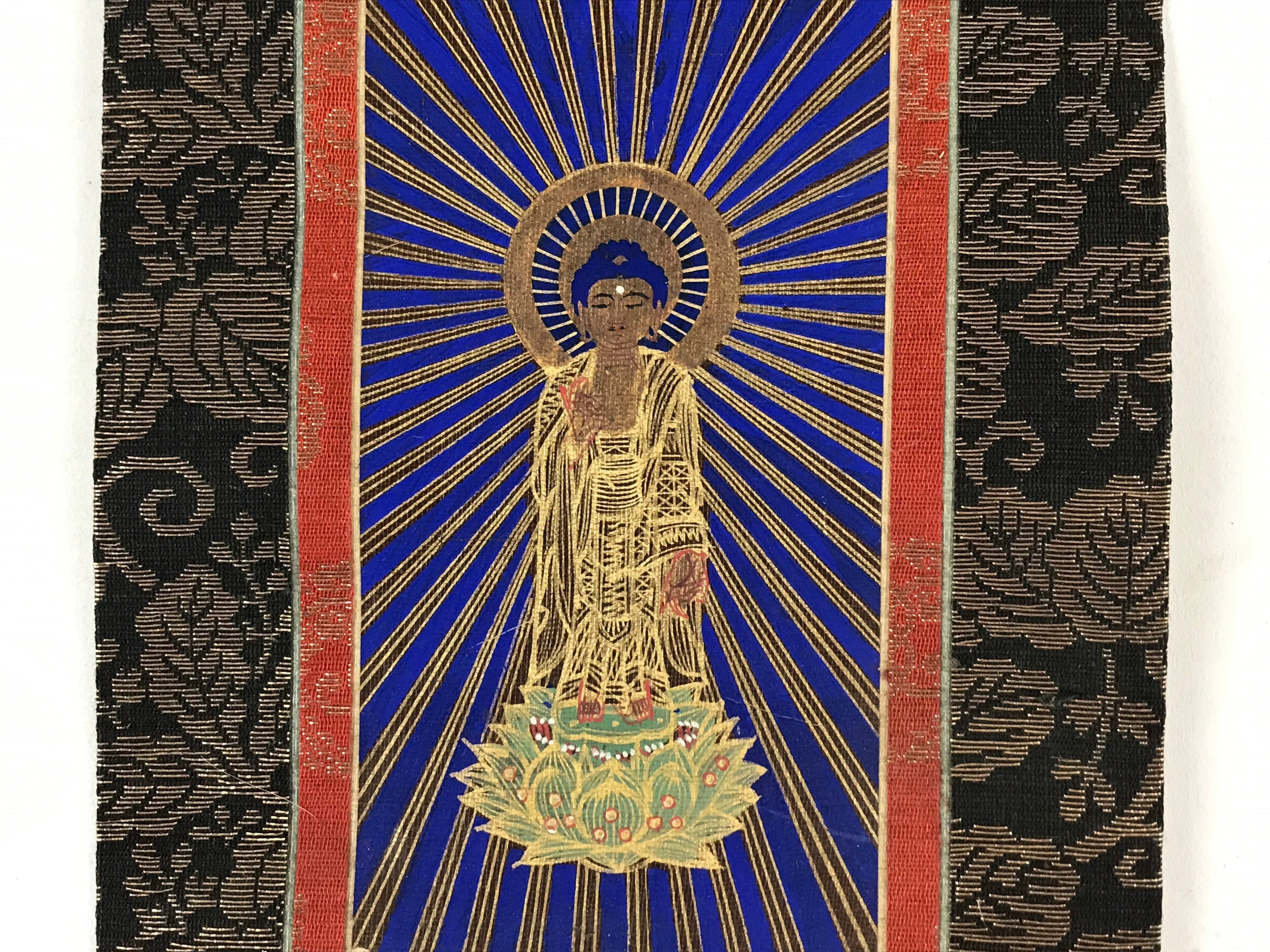 Buddhist Altar Fitting Amida Buddha Fabric Scroll Vtg Gold Red Gohonzon BA172