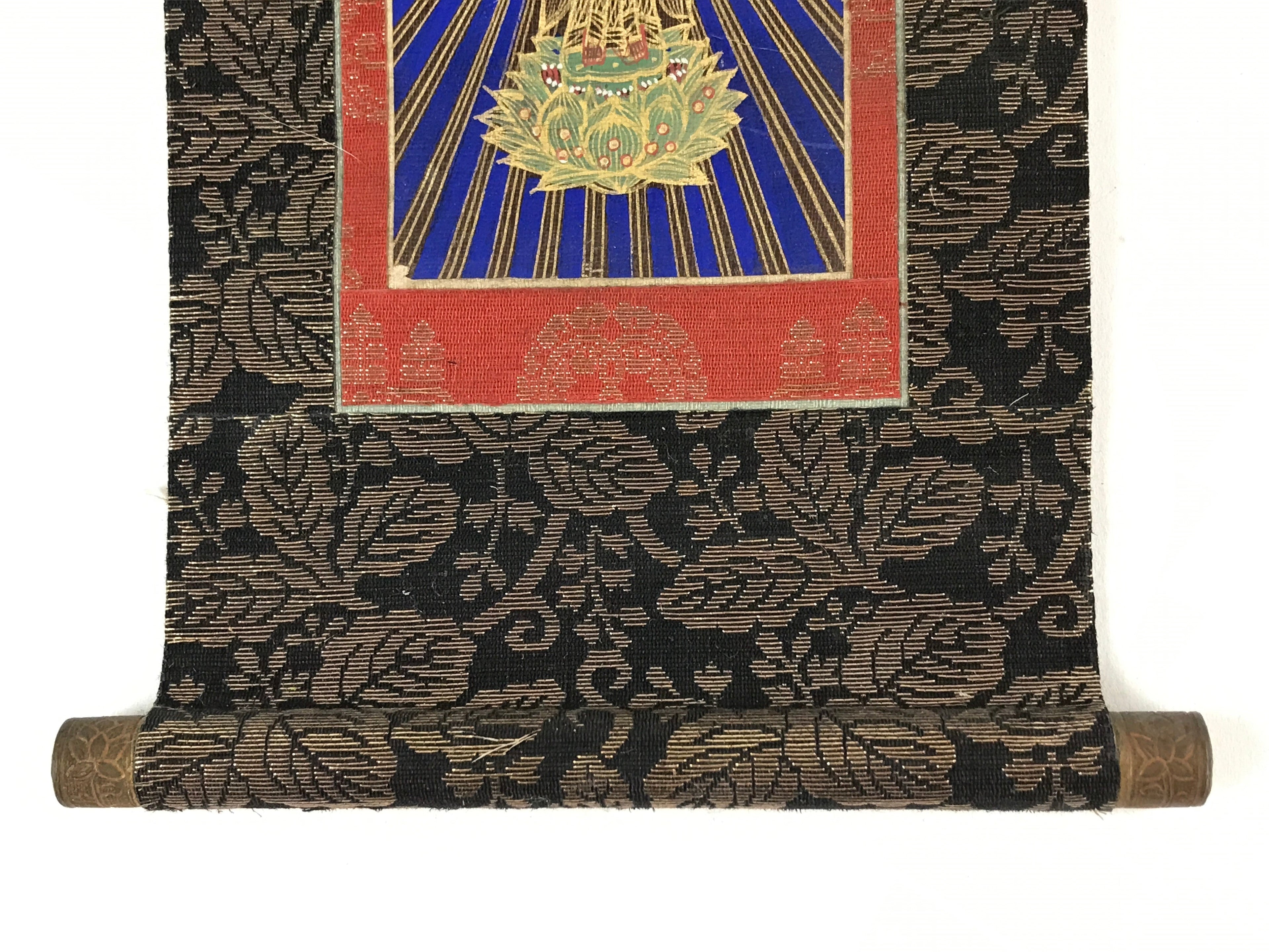 Buddhist Altar Fitting Amida Buddha Fabric Scroll Vtg Gold Red Gohonzon BA172