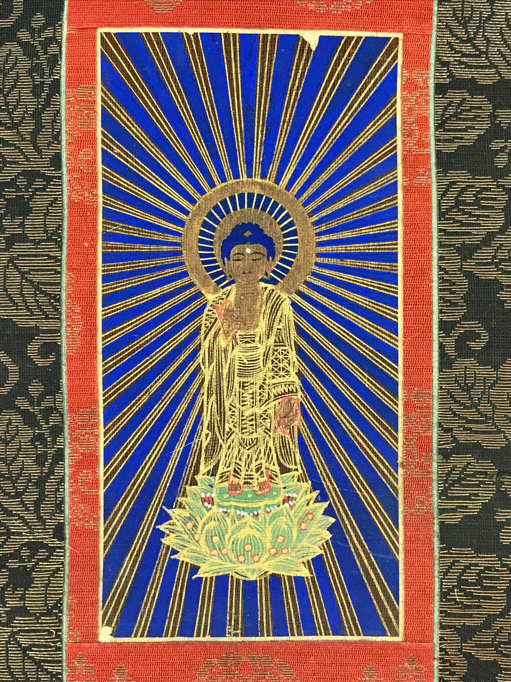 Buddhist Altar Fitting Amida Buddha Fabric Scroll Vtg Gold Red Gohonzon BA172