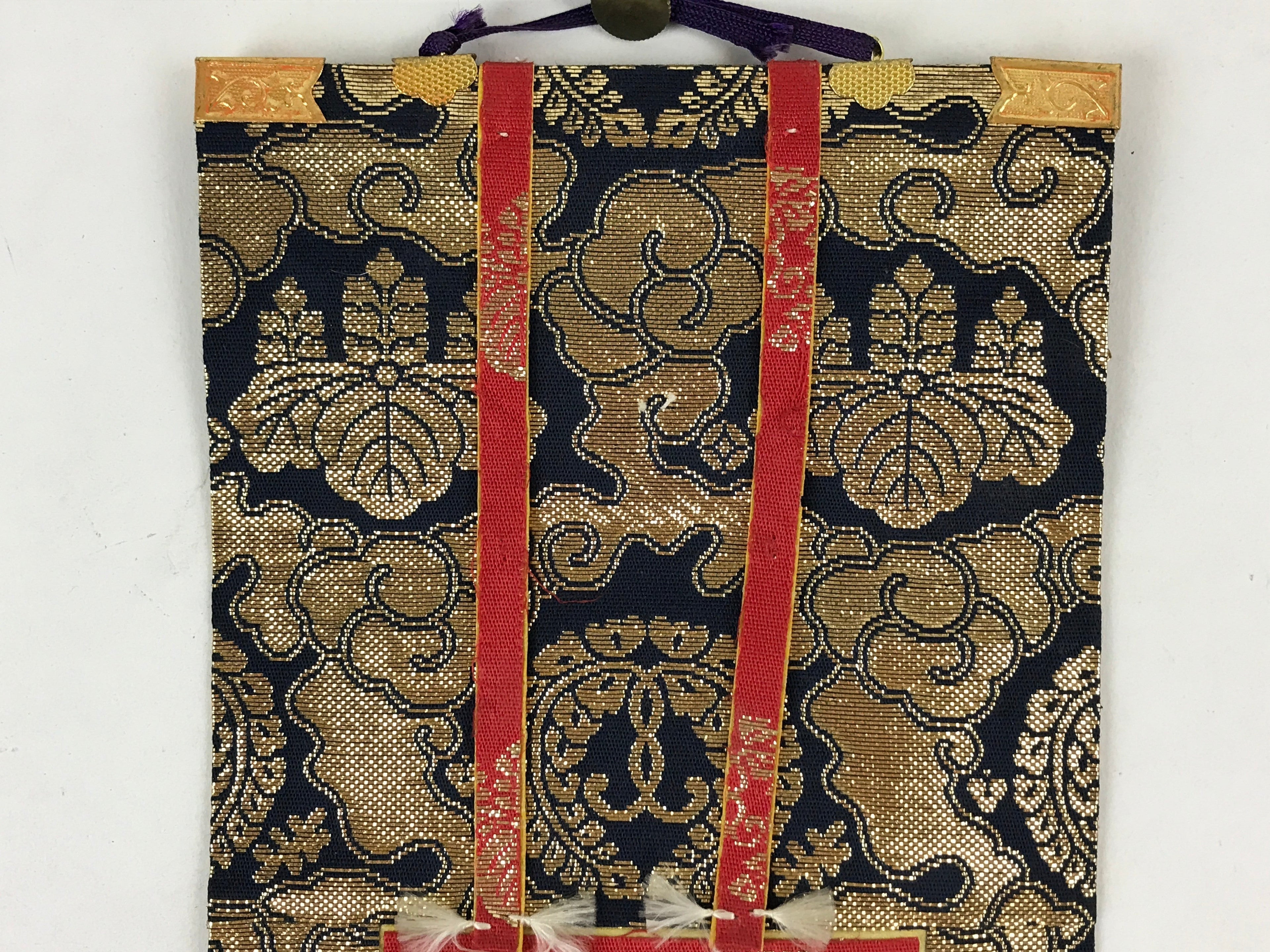 Buddhist Altar Fitting Rennyo Priest Fabric Scroll Vtg Gold Red Owakigake BA173
