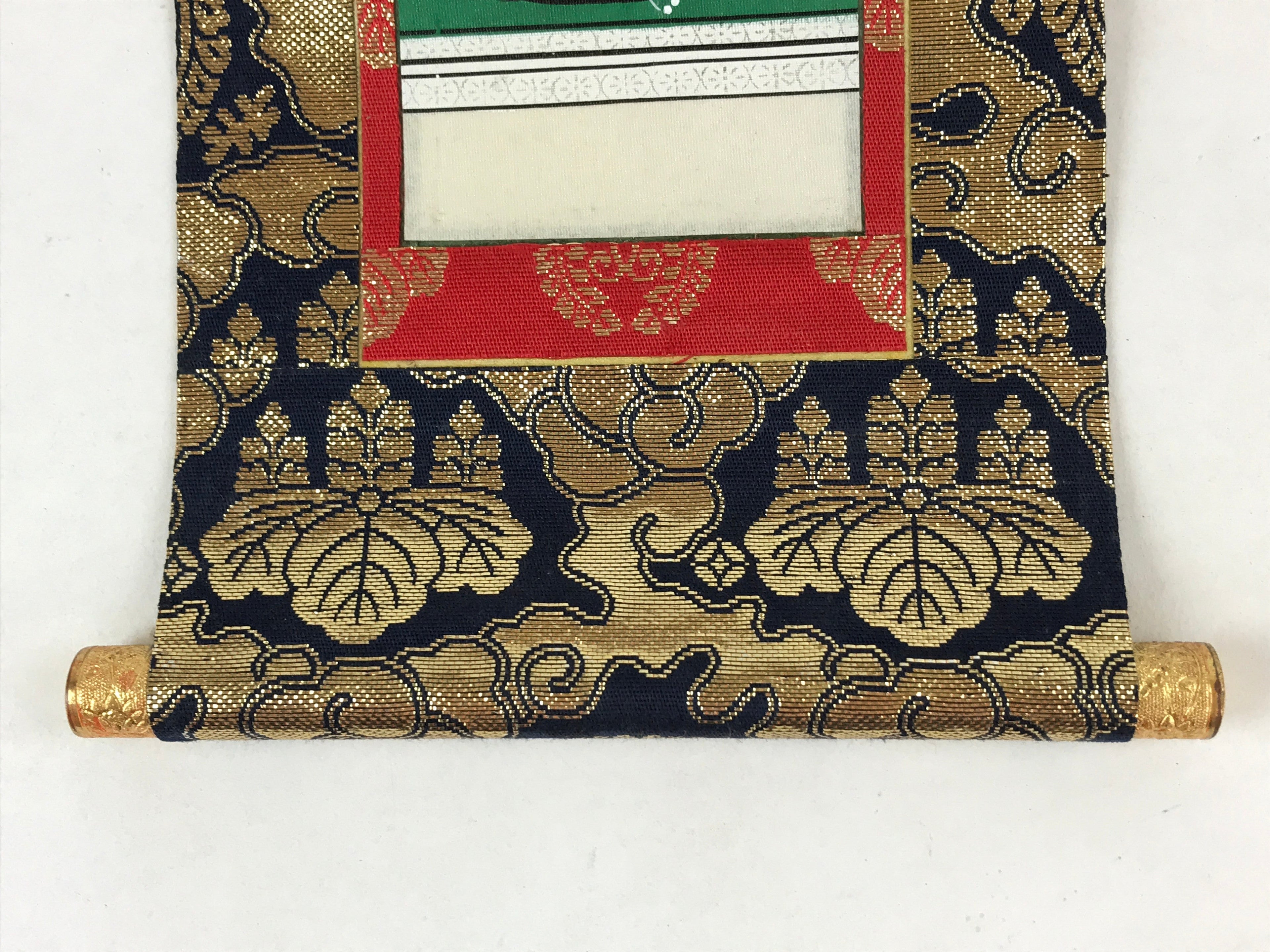 Buddhist Altar Fitting Rennyo Priest Fabric Scroll Vtg Gold Red Owakigake BA173