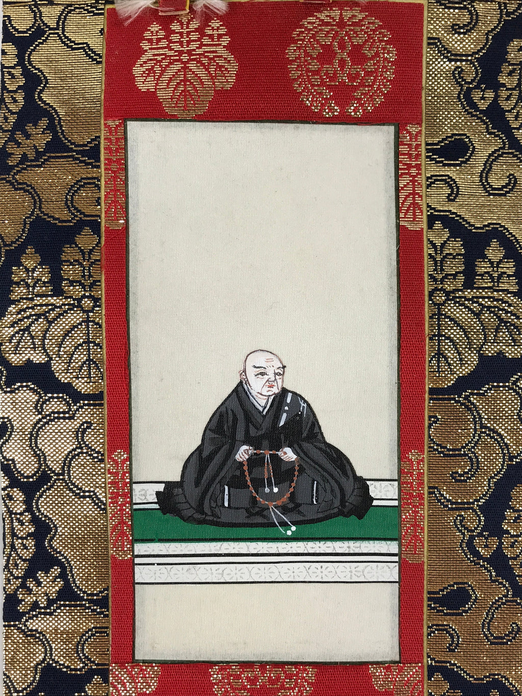 Buddhist Altar Fitting Rennyo Priest Fabric Scroll Vtg Gold Red Owakigake BA173