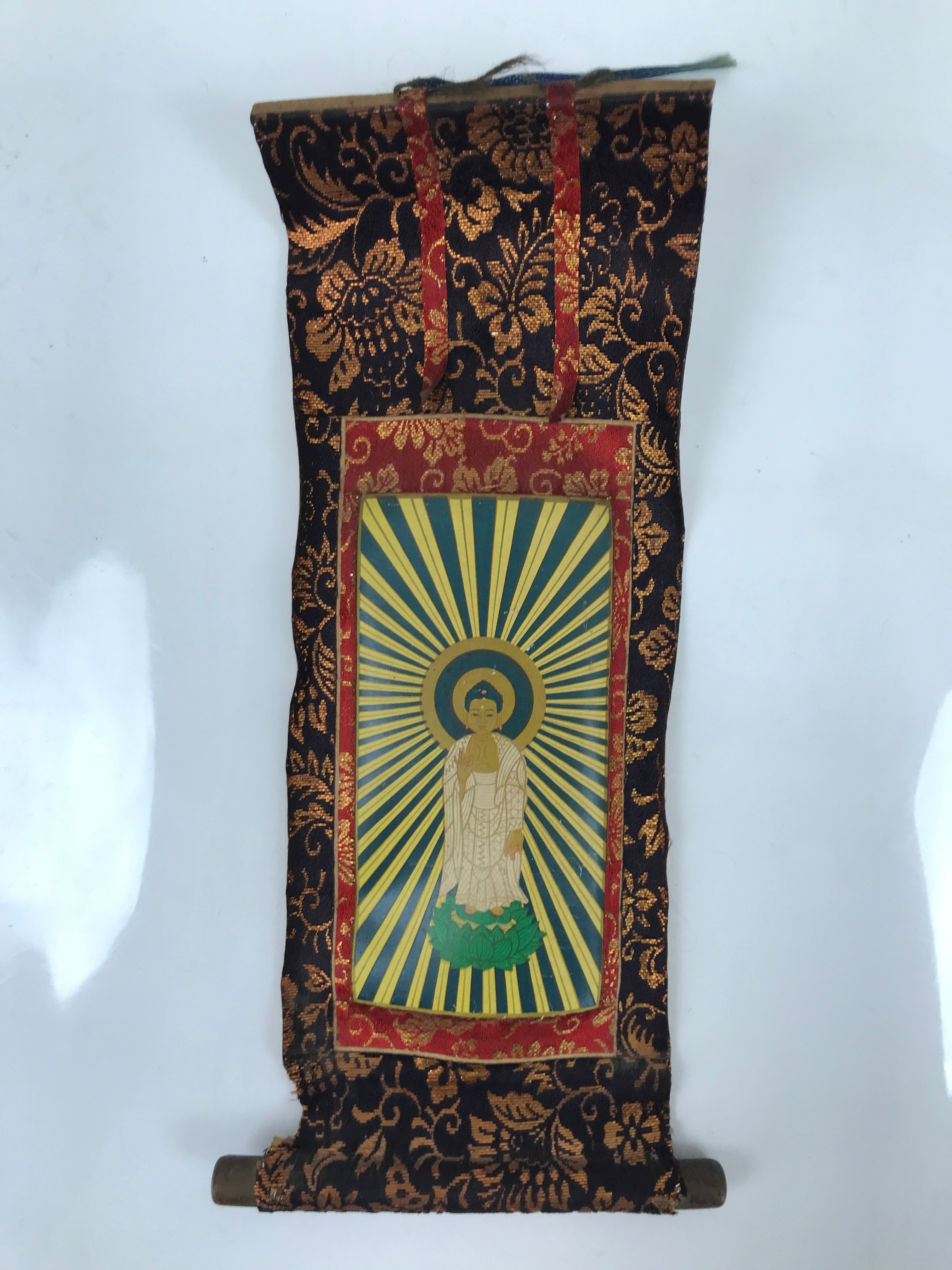 Buddhist Altar Fitting Scroll Vtg Buddha Lotus Owakigake Paper Silk BA307