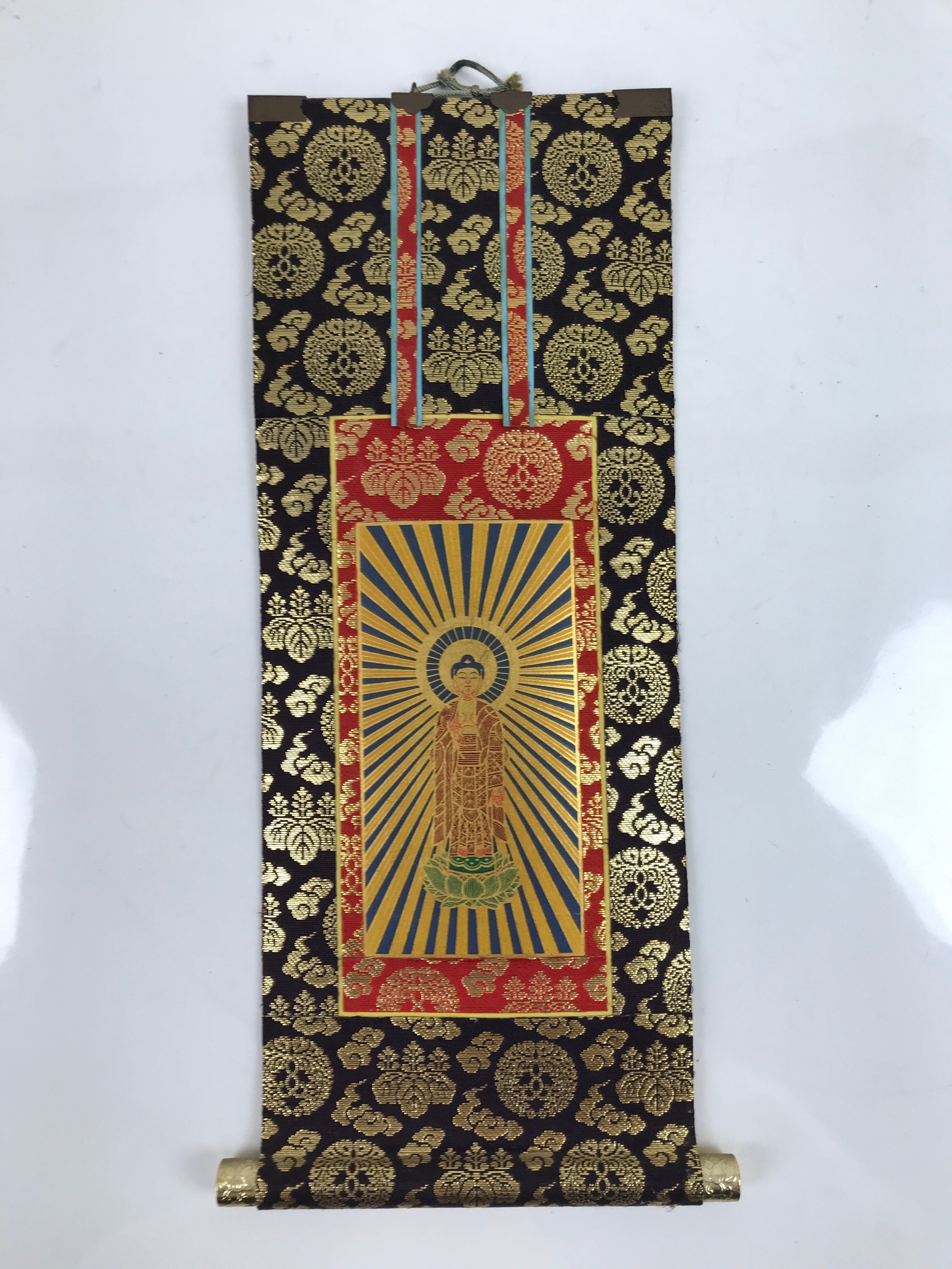 Buddhist Altar Fitting Scroll Vtg Kakejiku Honzon Touritsu Mida Paper Silk BA419