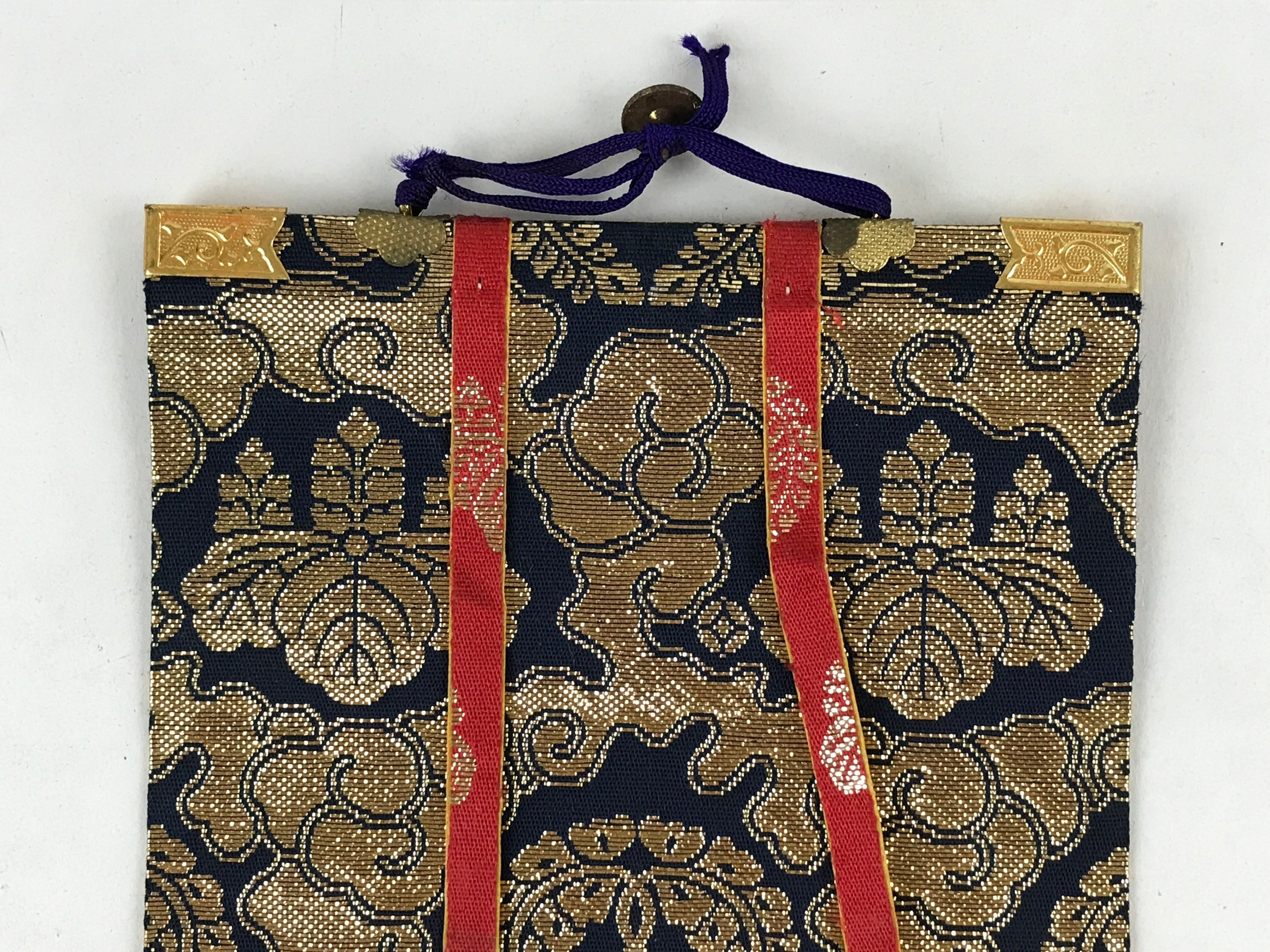 Buddhist Altar Fitting Shinran Monk Fabric Scroll Vtg Gold Red Owakigake BA174