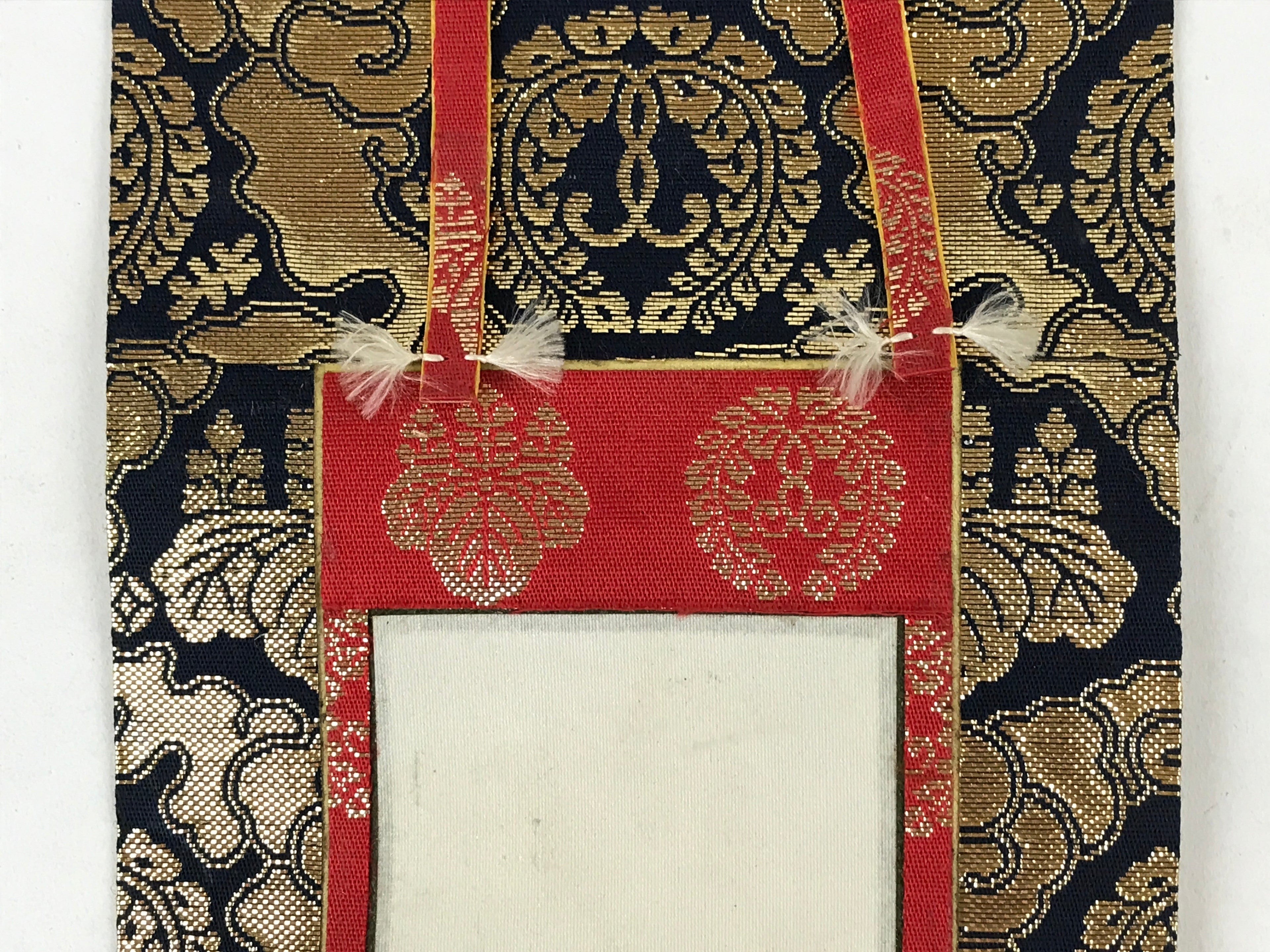 Buddhist Altar Fitting Shinran Monk Fabric Scroll Vtg Gold Red Owakigake BA174
