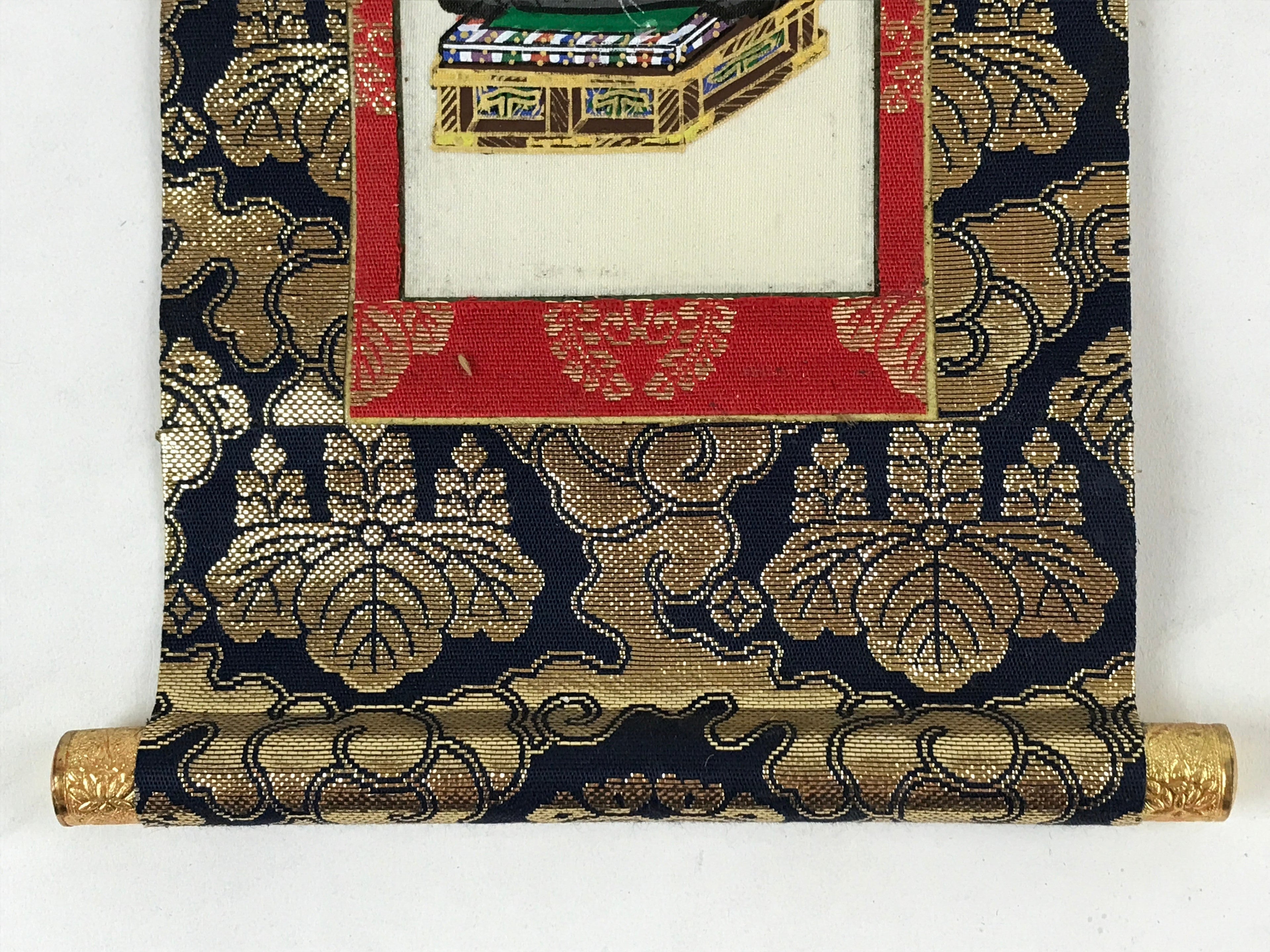 Buddhist Altar Fitting Shinran Monk Fabric Scroll Vtg Gold Red Owakigake BA174