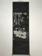 Chinese Boxed Hanging Scroll Vtg 2 Pandas Playing Monochrome Fabric SC965