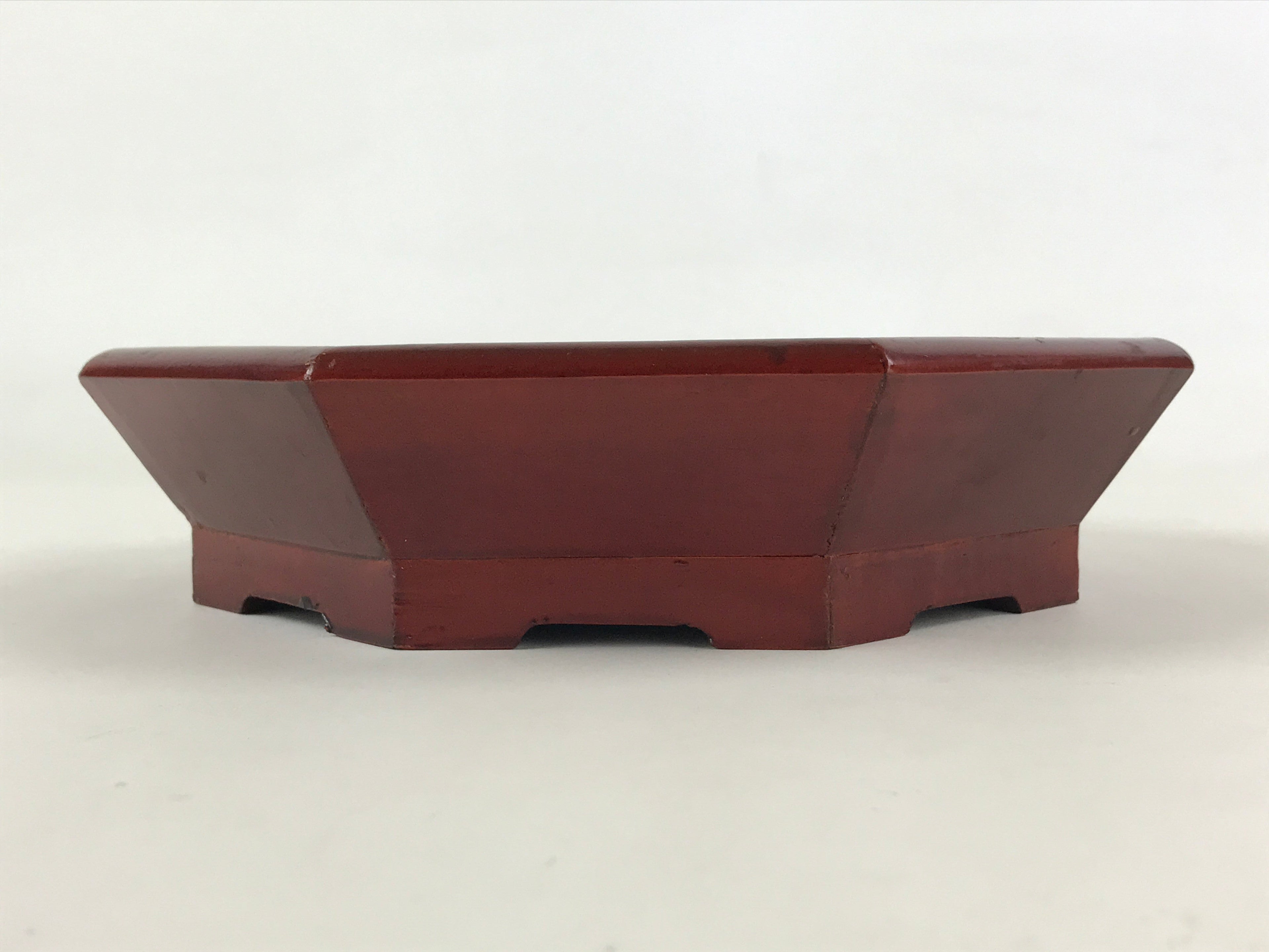 Chinese Brushed Lacquer Wooden Serving Plate Vtg Red Octogonal Ideograms L33