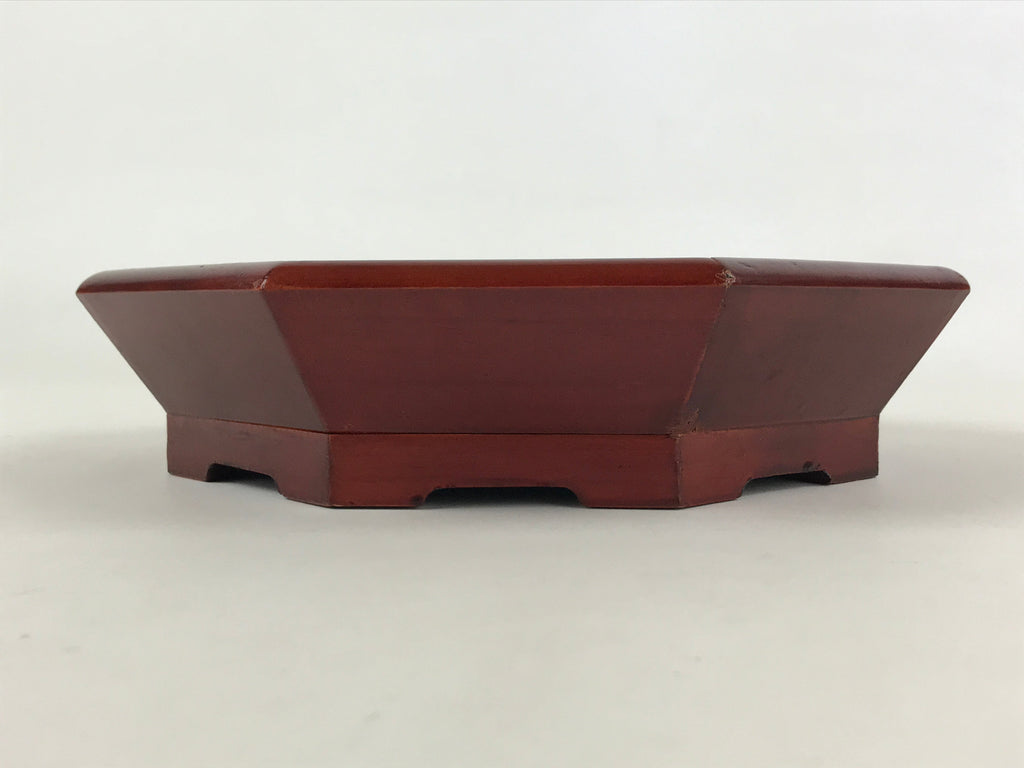 Chinese Brushed Lacquer Wooden Serving Plate Vtg Red Octogonal Ideograms L33