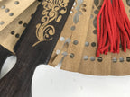 Chinese Carved Round Sandalwood Folding Fan Sensu Floral Pattern Red Tassel 5D23